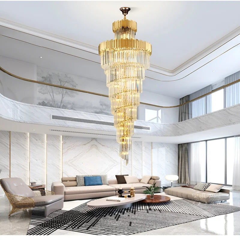 Hawthorn Long Gold Modern Crystal Chandelier - Chandeliers | Lucera Lighting