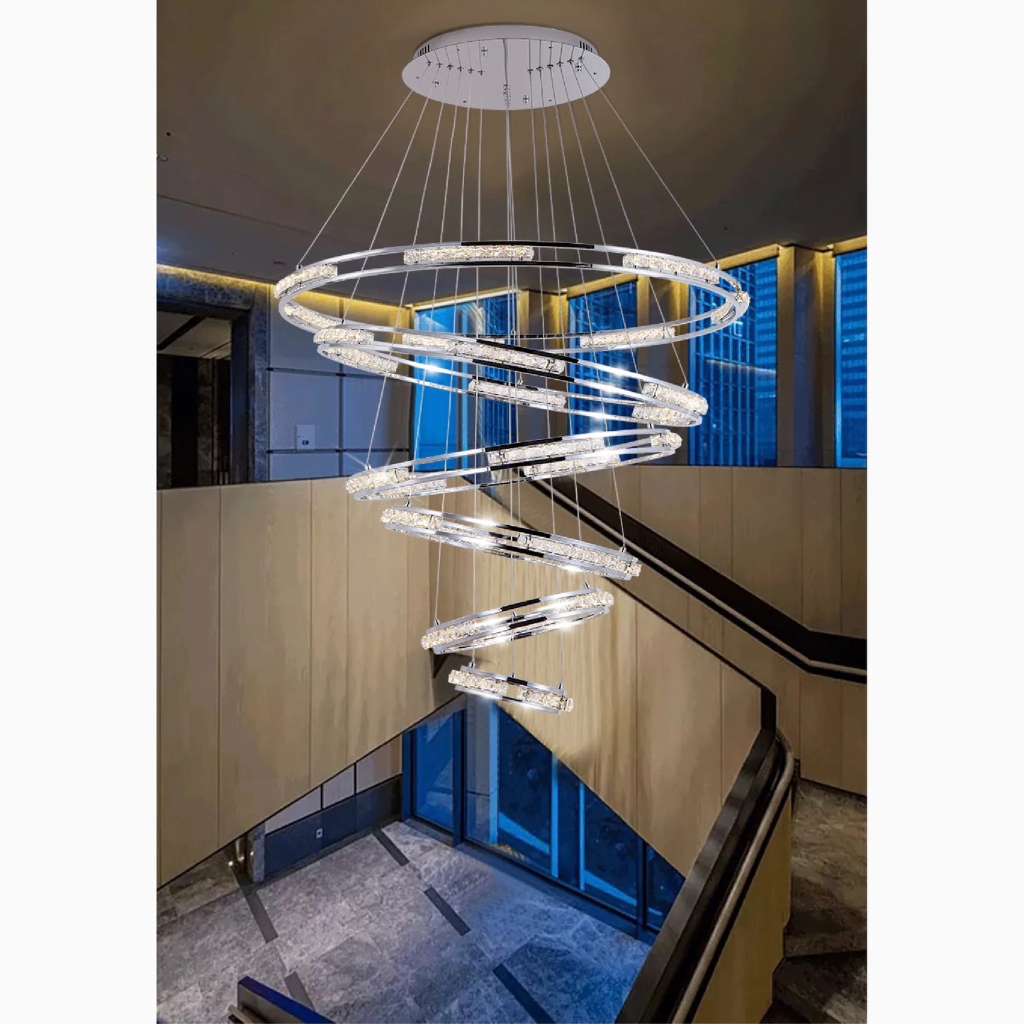 Bluebell Cascade Crystal Rings LED Chandelier - Pendant Lights | Lucera Lighting