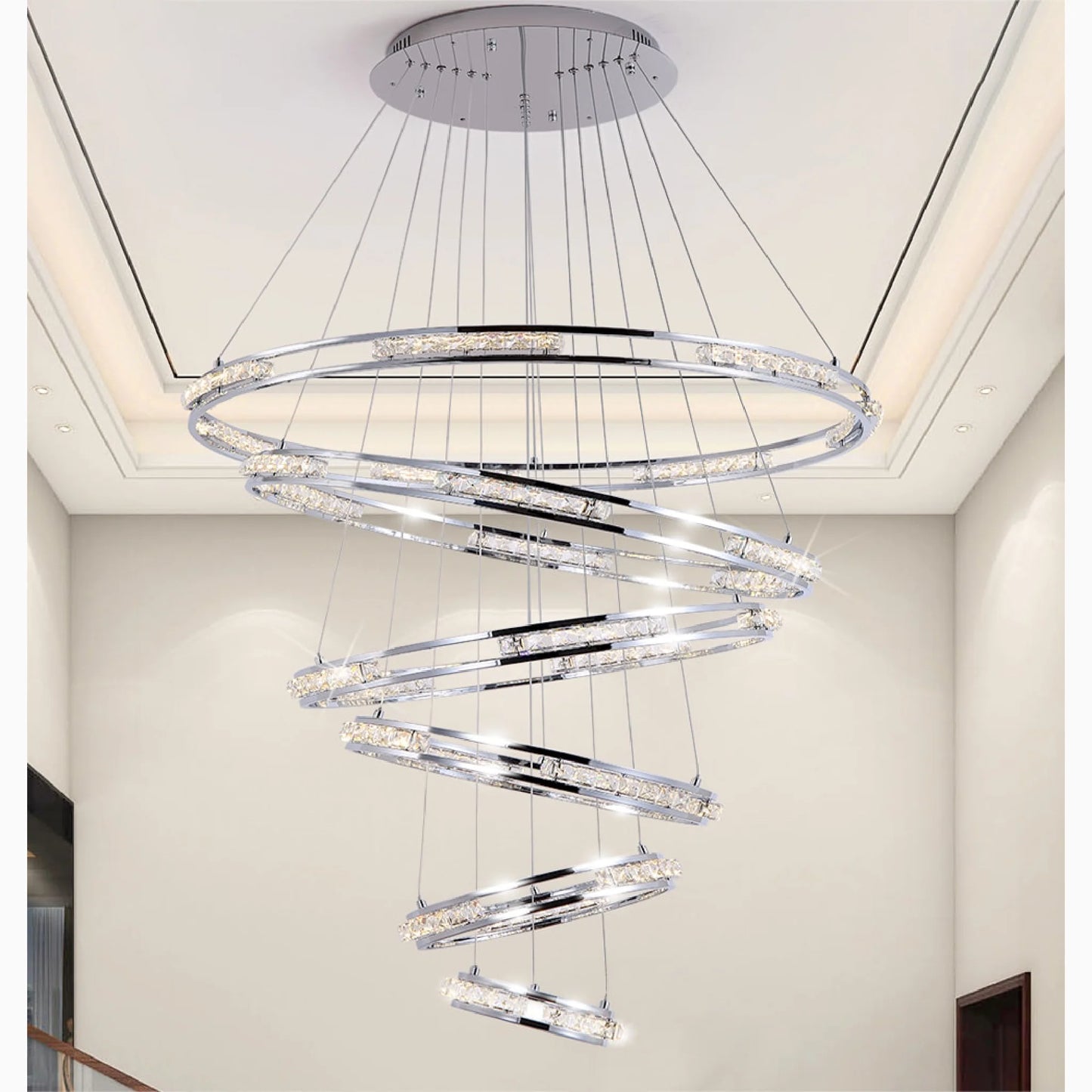 Bluebell Cascade Crystal Rings LED Chandelier - Pendant Lights | Lucera Lighting