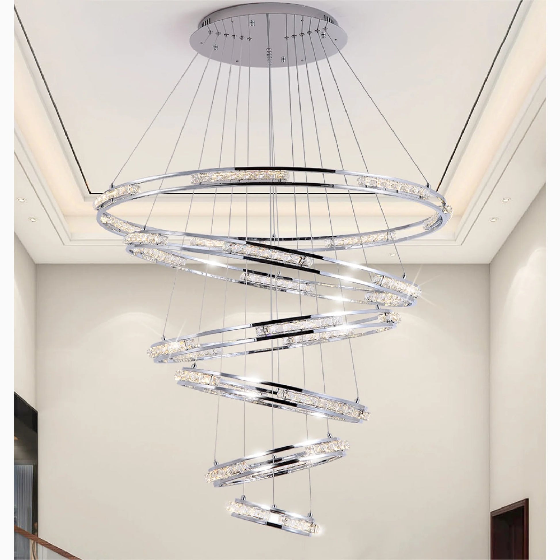 Bluebell Cascade Crystal Rings LED Chandelier - Pendant Lights | Lucera Lighting