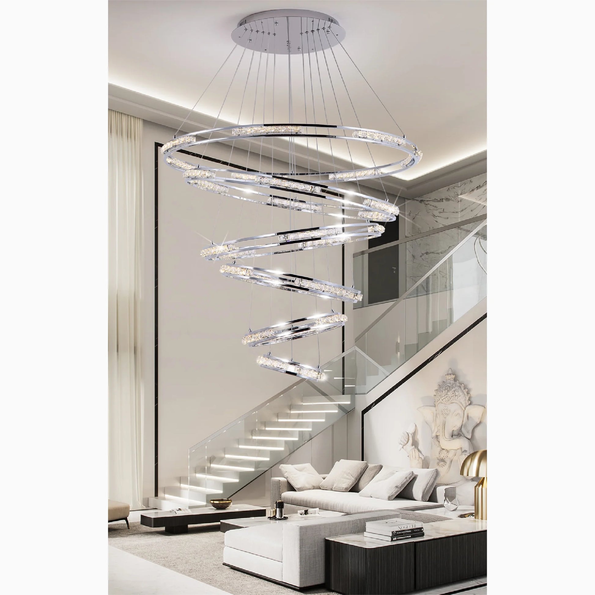 Bluebell Cascade Crystal Rings LED Chandelier - Pendant Lights | Lucera Lighting
