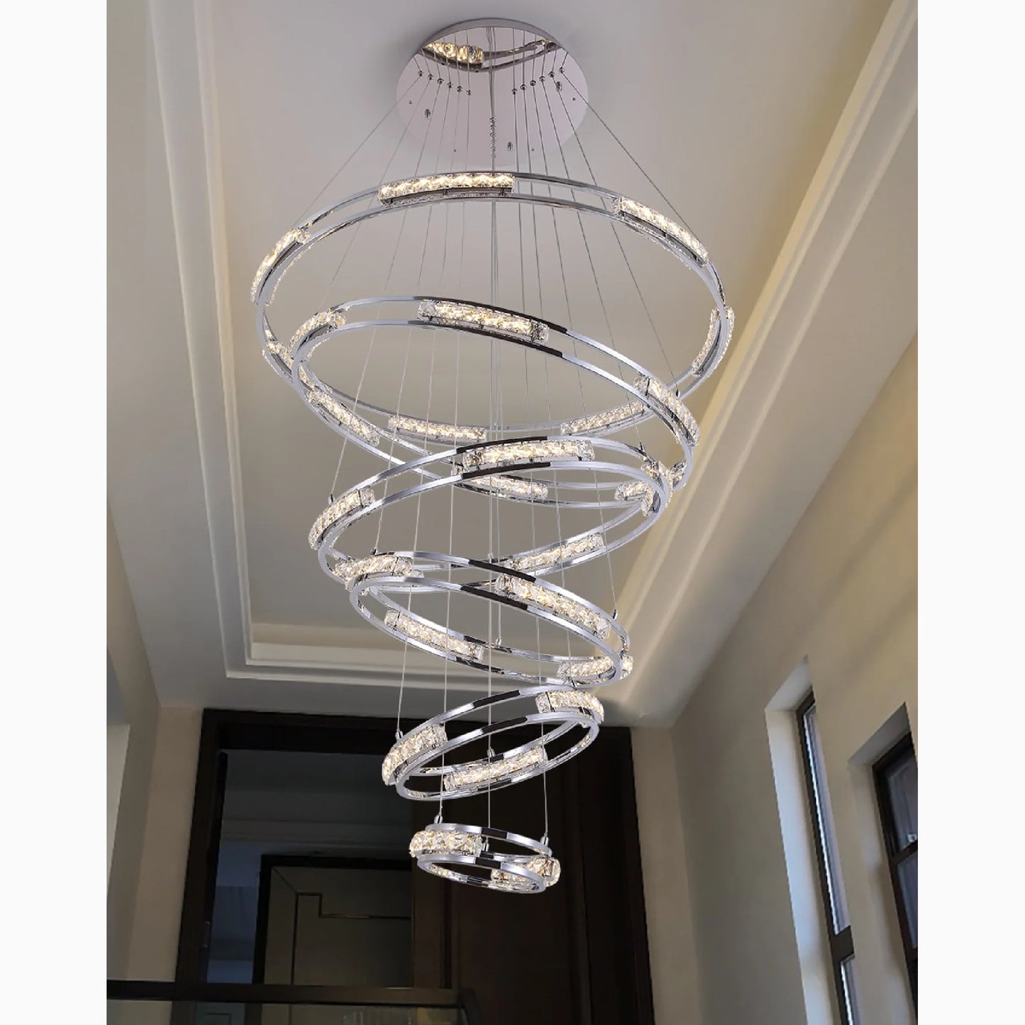 Bluebell Cascade Crystal Rings LED Chandelier - Pendant Lights | Lucera Lighting