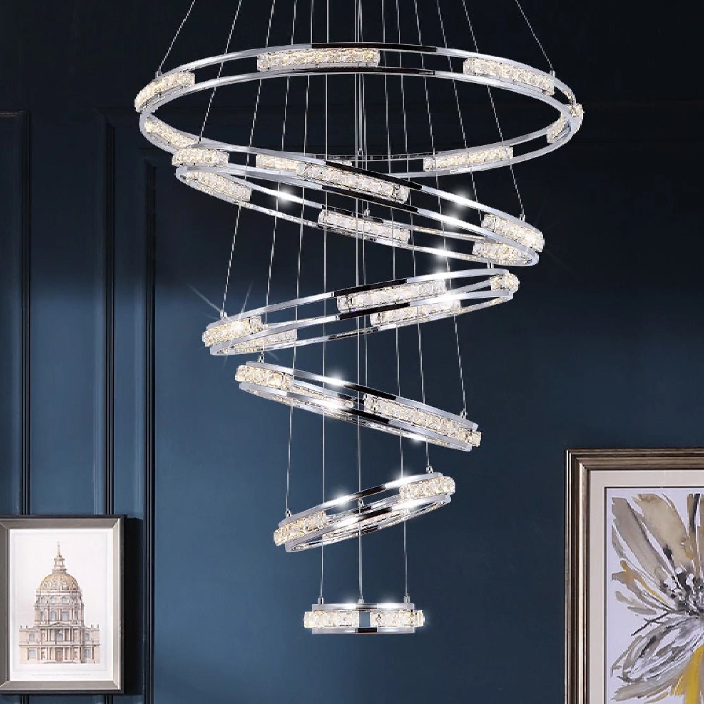 Bluebell Cascade Crystal Rings LED Chandelier - Pendant Lights | Lucera Lighting