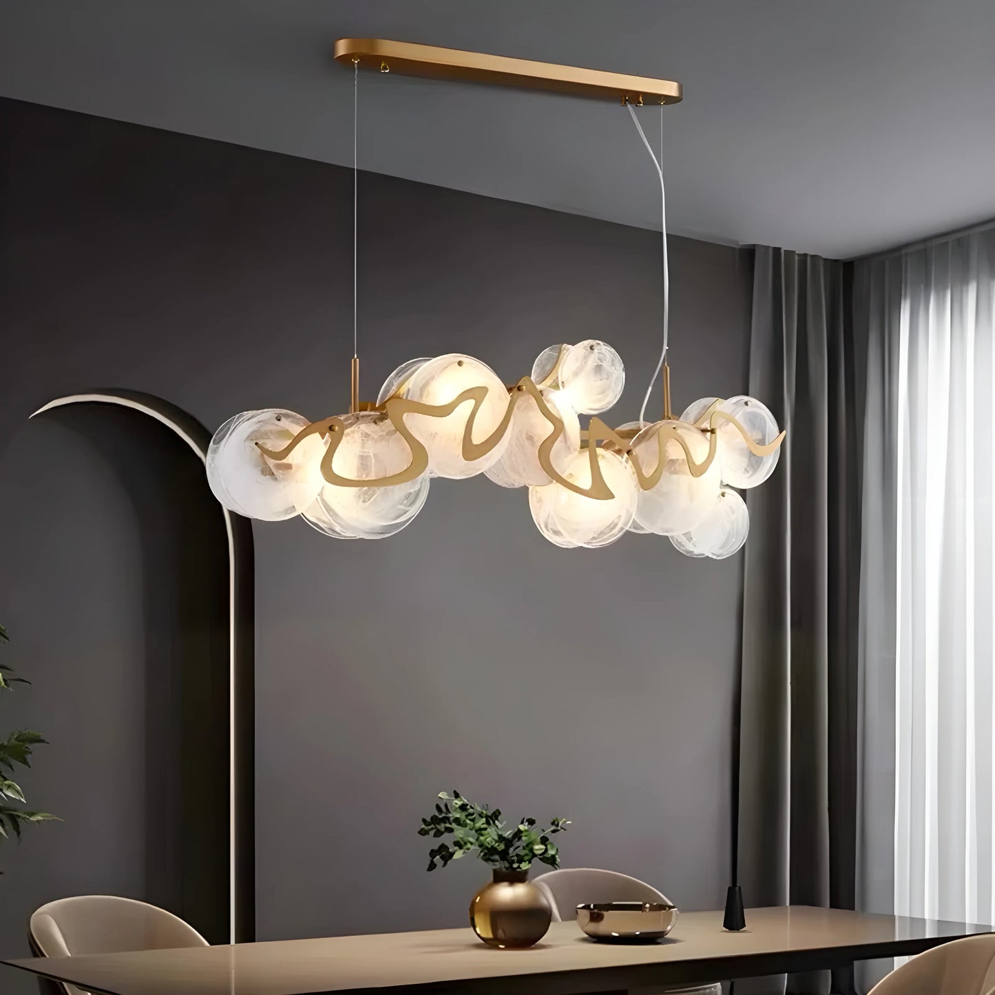 Calmo Modern Gold Glass Rectangle Chandelier - Chandeliers | Lucera Lighting