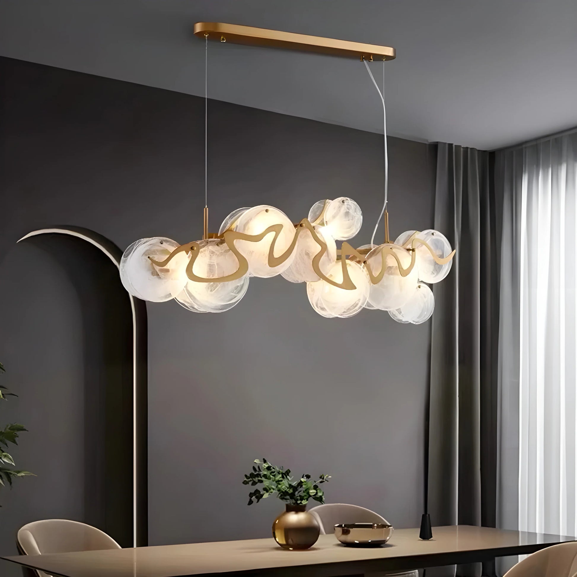 Calmo Modern Gold Glass Rectangle Chandelier - Chandeliers | Lucera Lighting