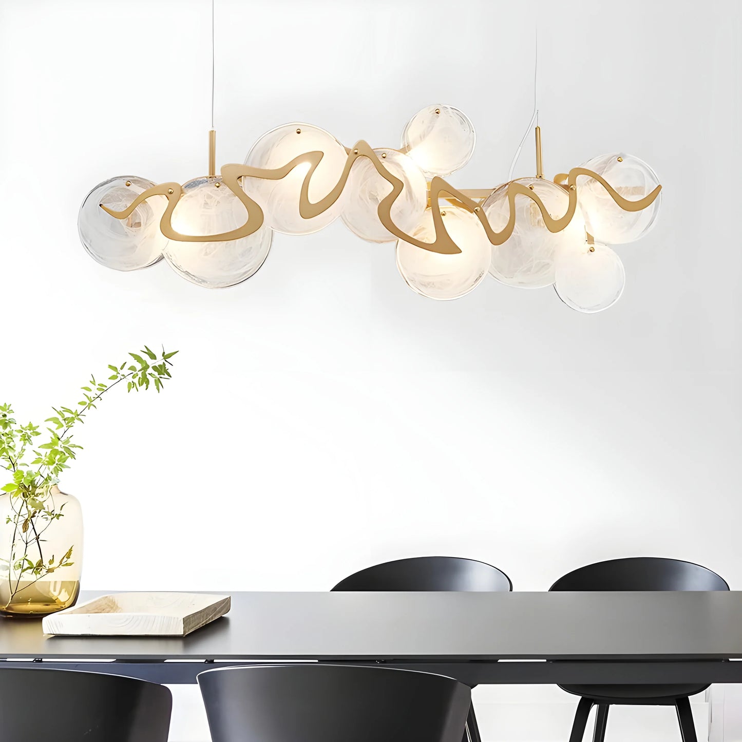 Calmo Modern Gold Glass Rectangle Chandelier - Chandeliers | Lucera Lighting