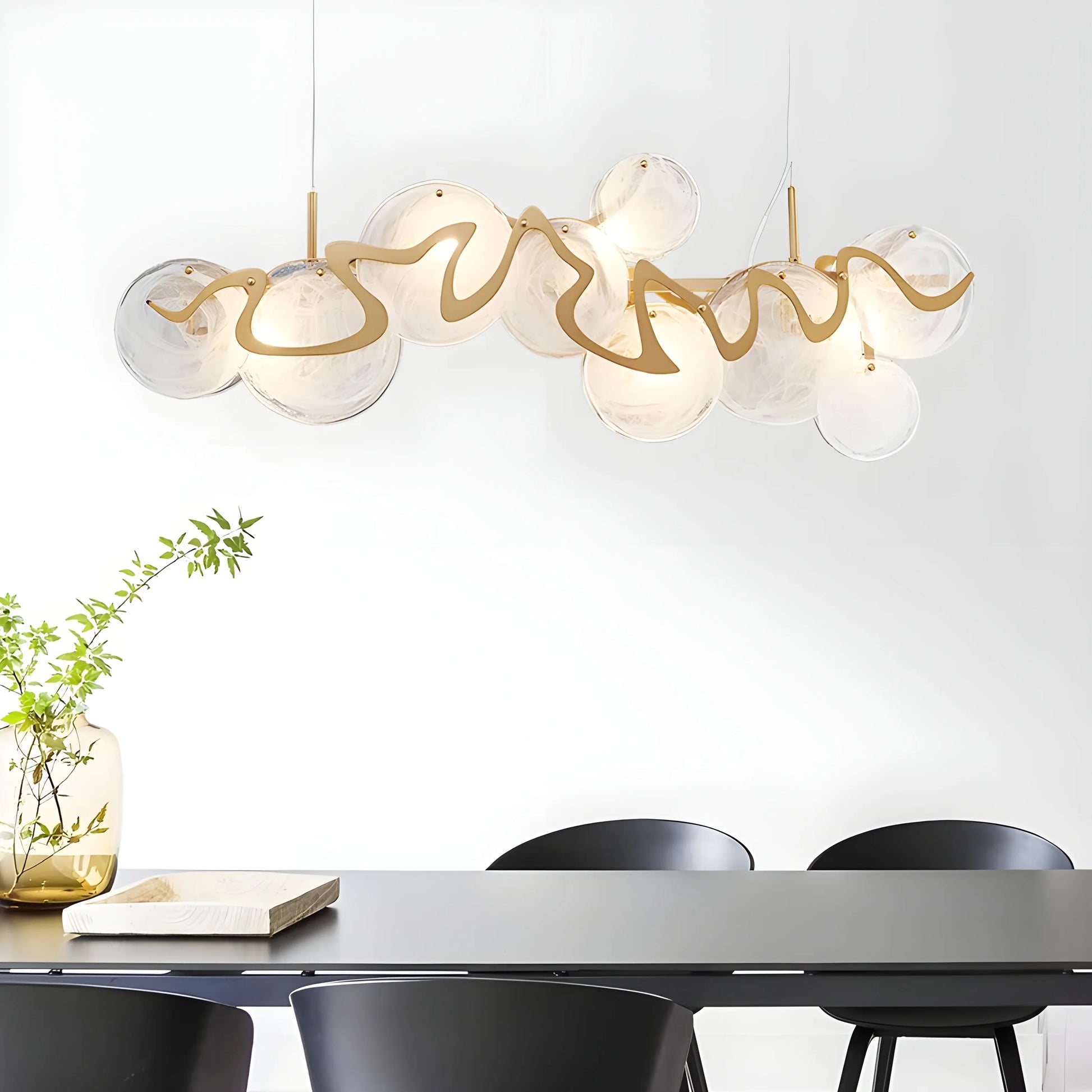 Calmo Modern Gold Glass Rectangle Chandelier - Chandeliers | Lucera Lighting