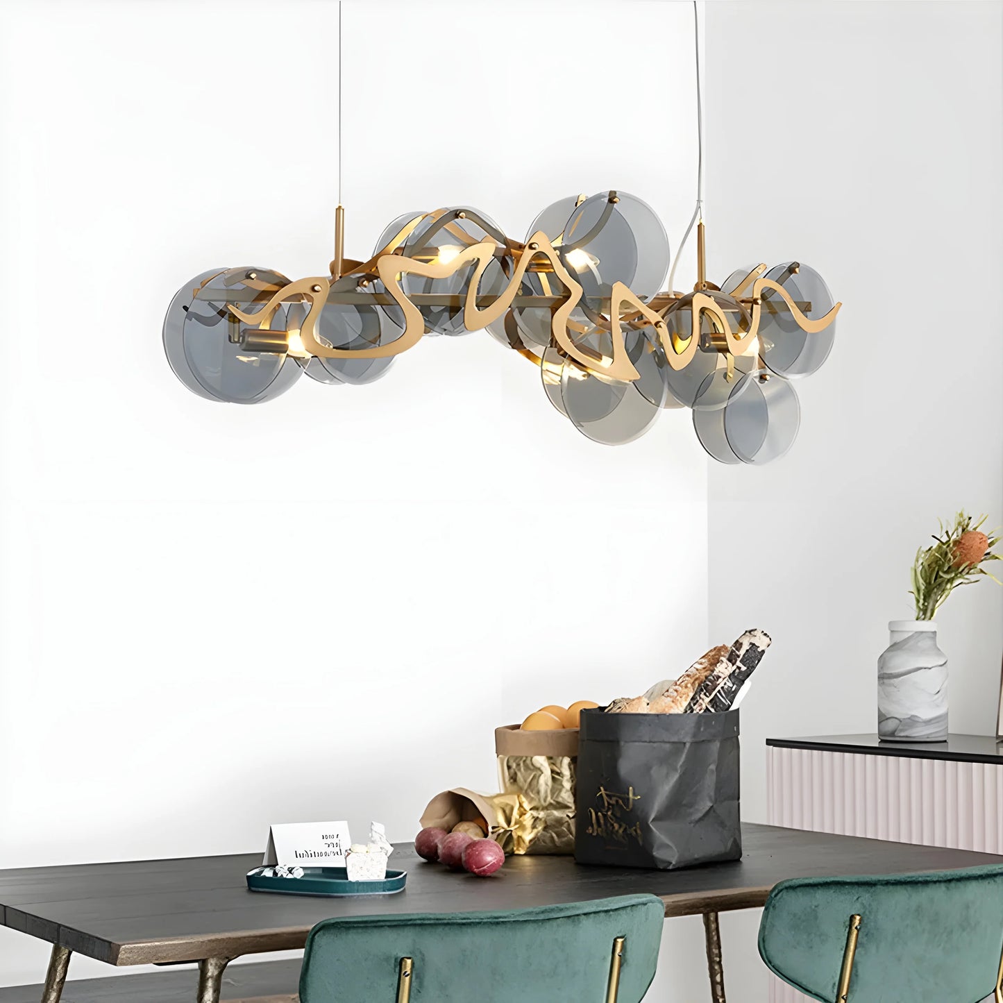 Calmo Modern Gold Glass Rectangle Chandelier - Chandeliers | Lucera Lighting