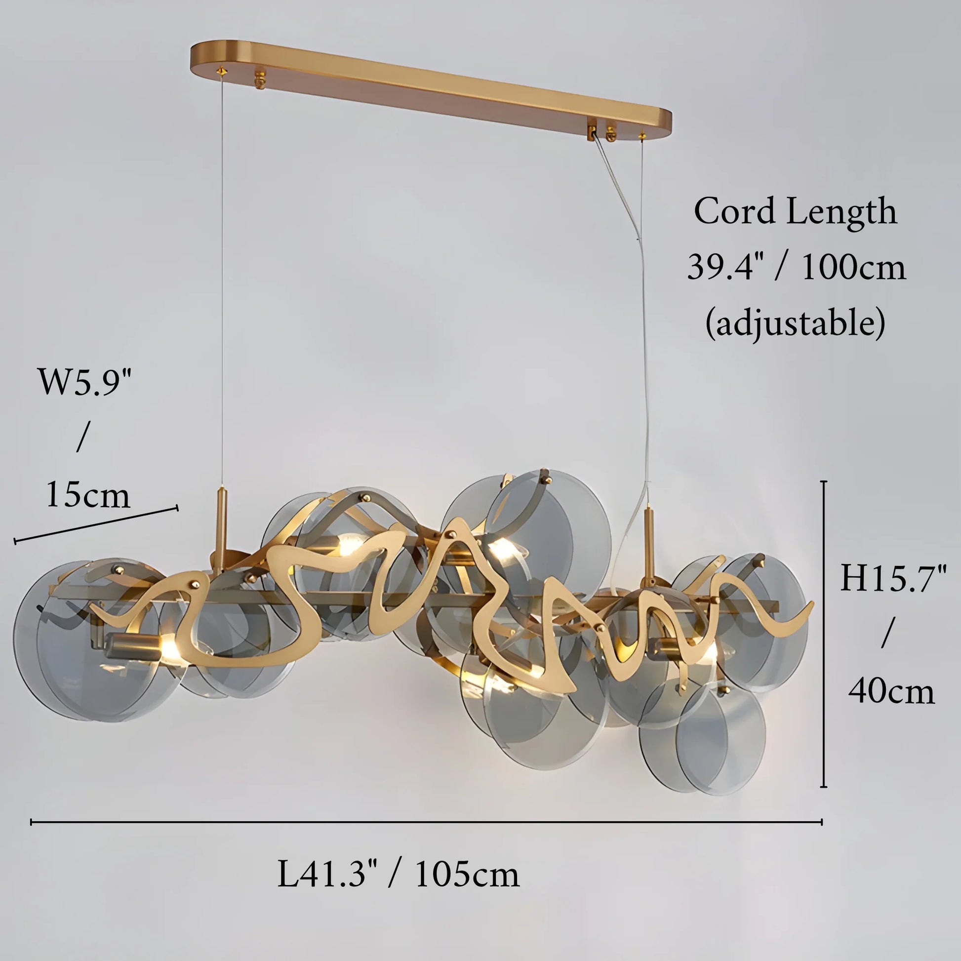 Calmo Modern Gold Glass Rectangle Chandelier - Chandeliers | Lucera Lighting