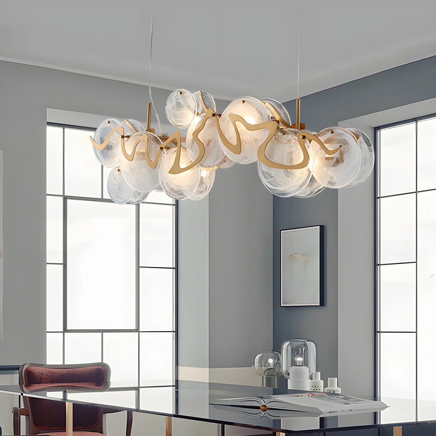 Calmo Modern Gold Glass Rectangle Chandelier - Chandeliers | Lucera Lighting