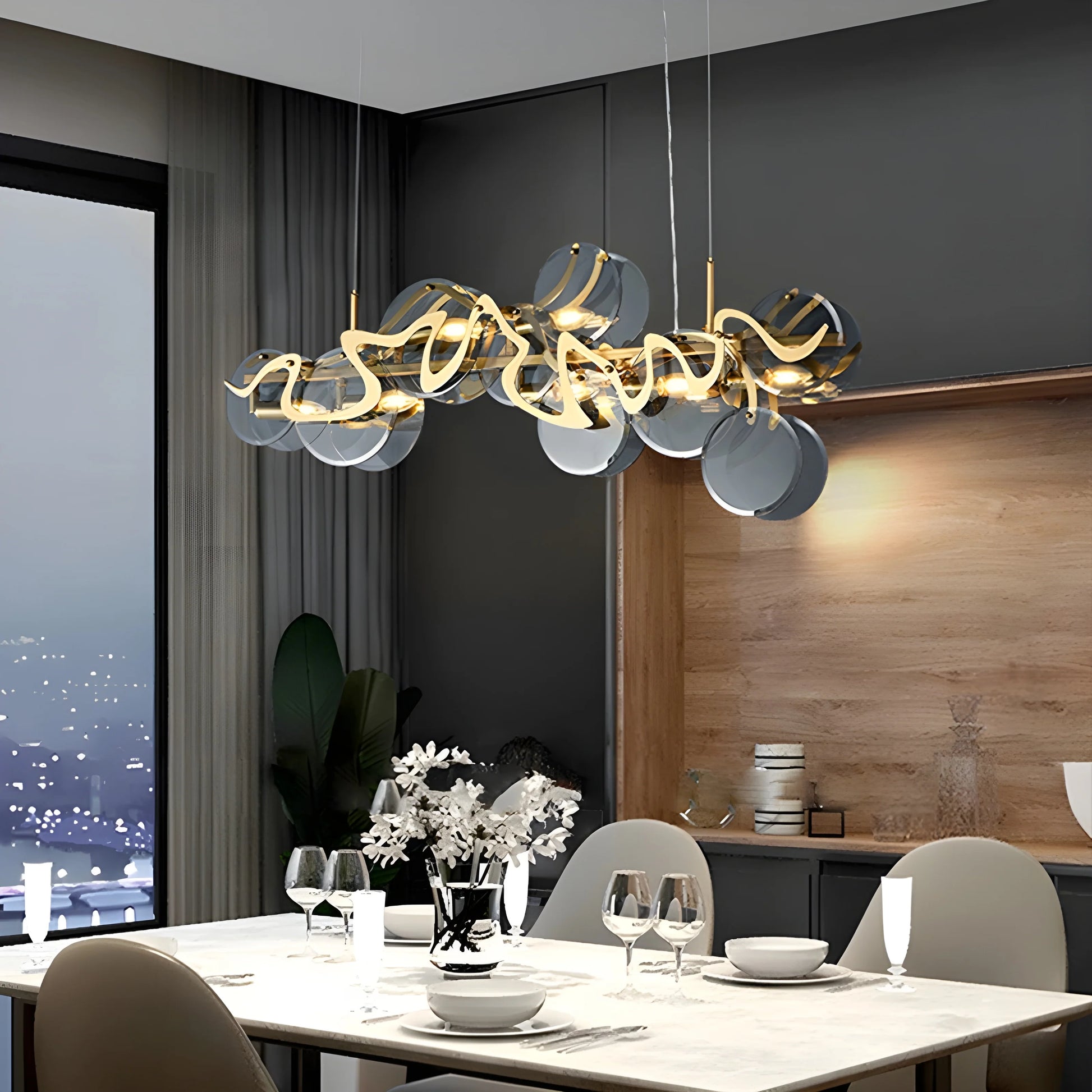 Calmo Modern Gold Glass Rectangle Chandelier - Chandeliers | Lucera Lighting