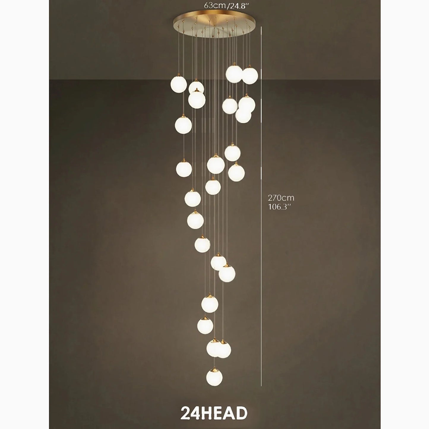Bluff Copper Ball Staircase Chandelier - Chandeliers | Lucera Lighting