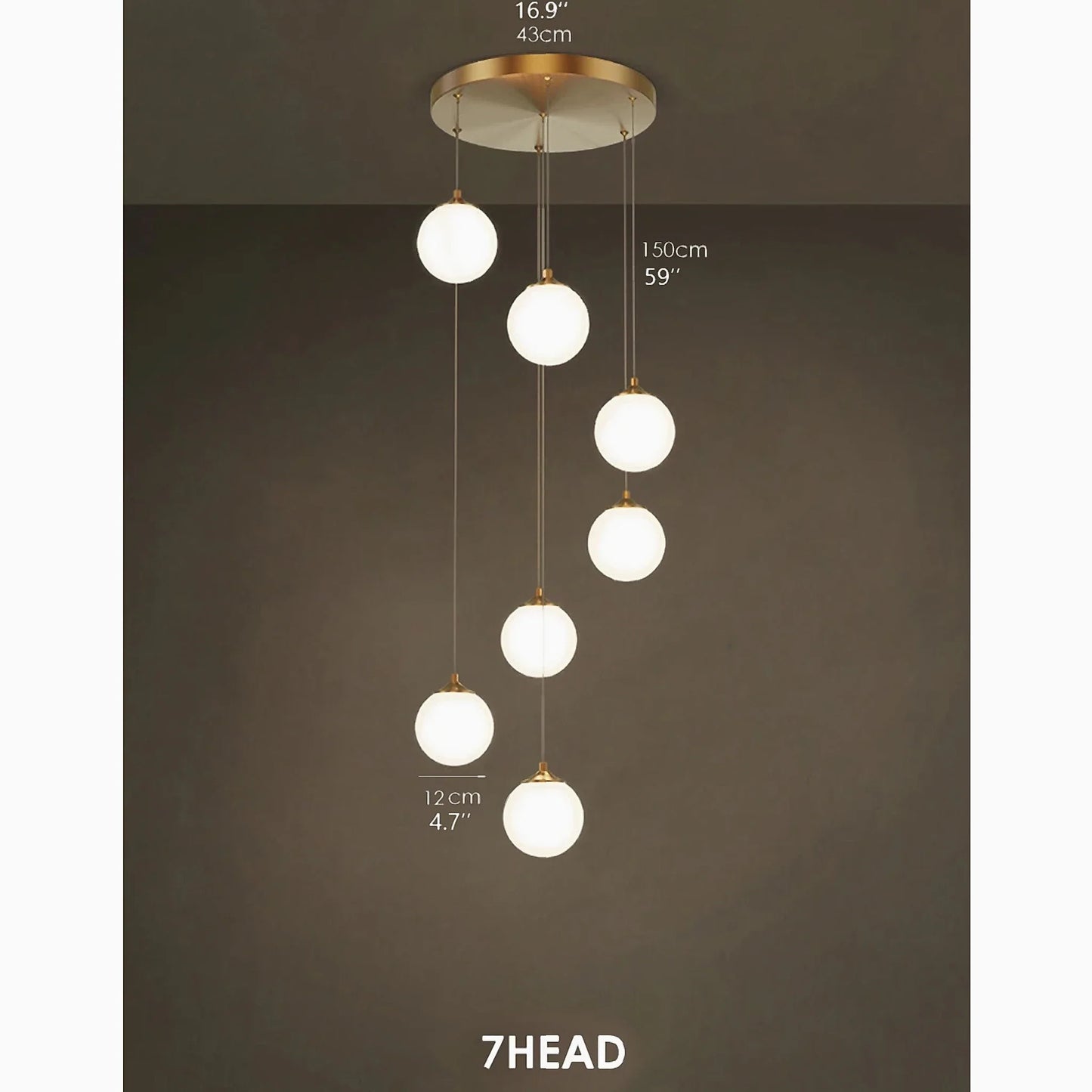 Bluff Copper Ball Staircase Chandelier - Chandeliers | Lucera Lighting