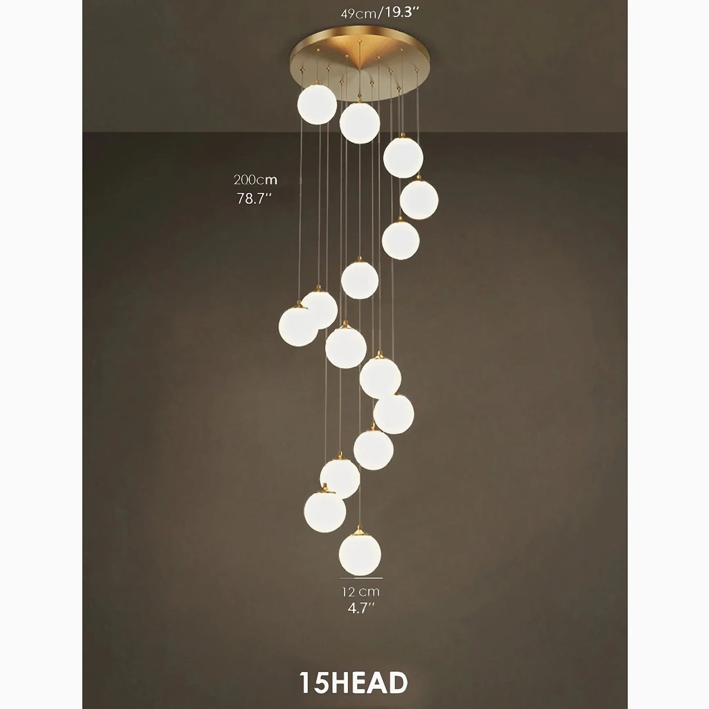 Bluff Copper Ball Staircase Chandelier - Chandeliers | Lucera Lighting