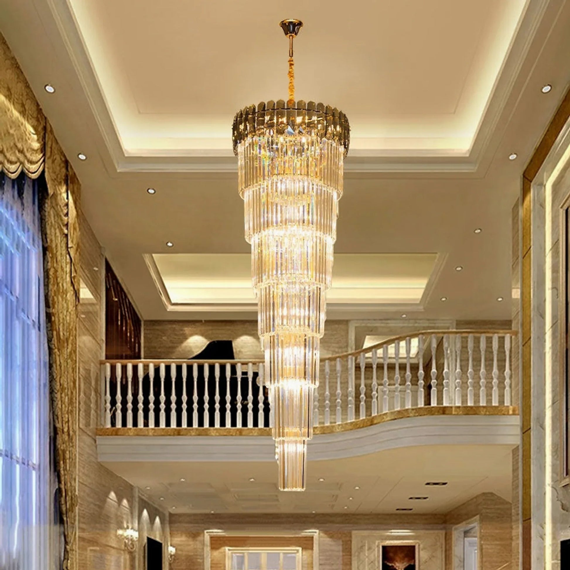 Cliff Royal Long Crystal Chandelier for Staircase - Chandeliers | Lucera Lighting