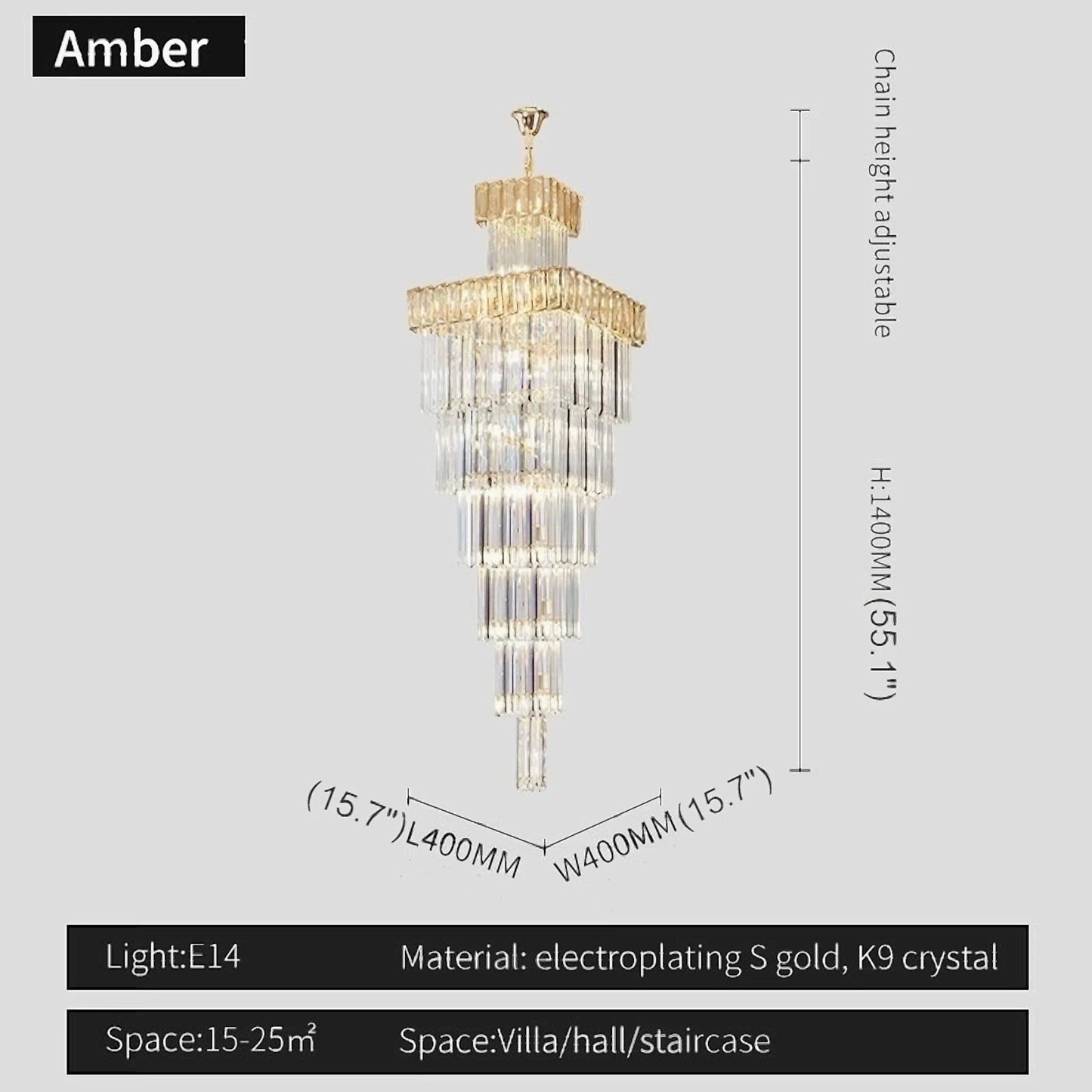 Sorrel Villa Crystal Staircase Chandelier - Chandeliers | Lucera Lighting