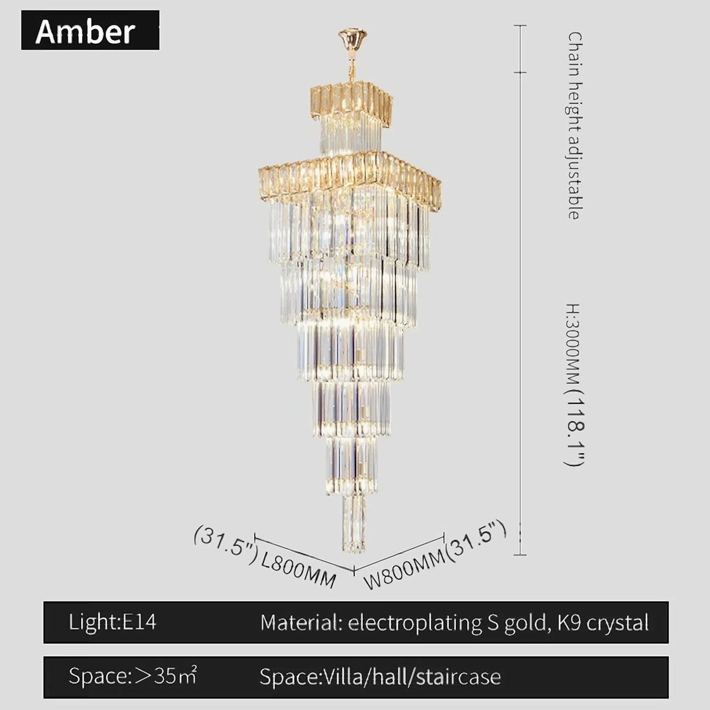 Sorrel Villa Crystal Staircase Chandelier - Chandeliers | Lucera Lighting