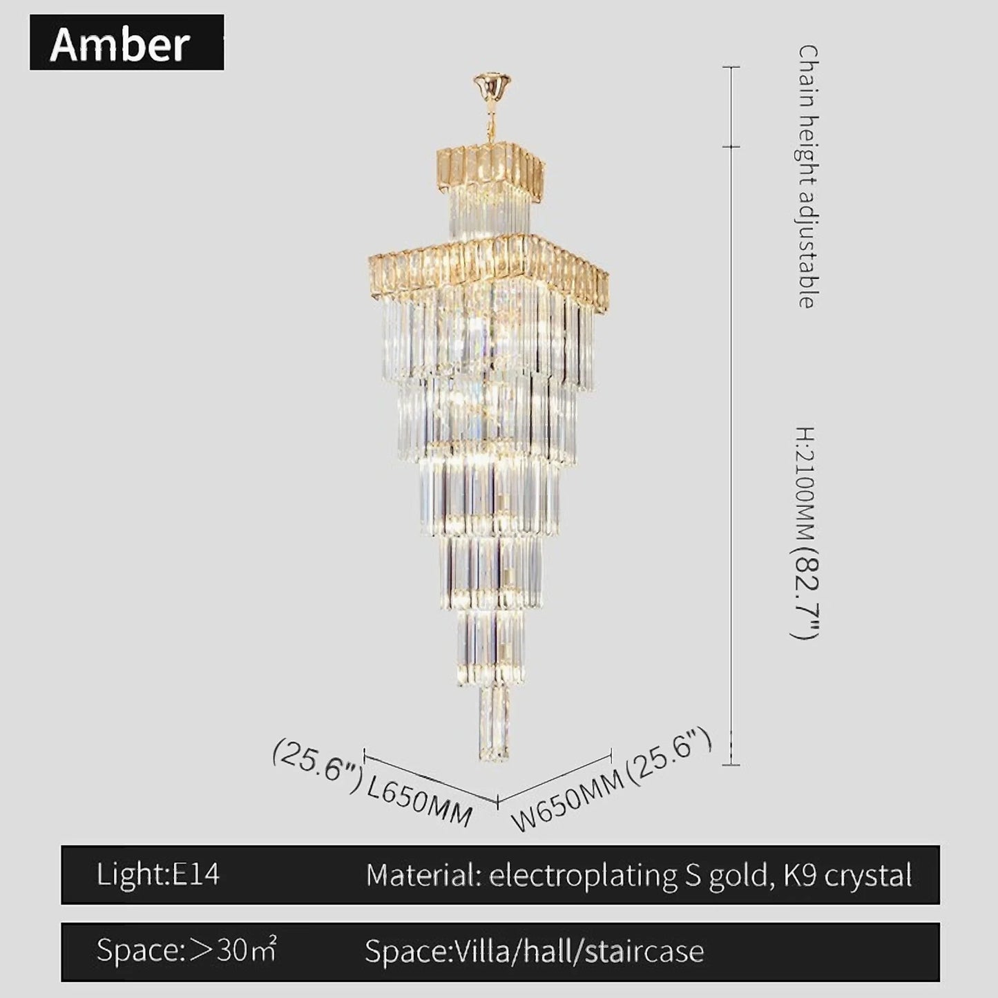Sorrel Villa Crystal Staircase Chandelier - Chandeliers | Lucera Lighting