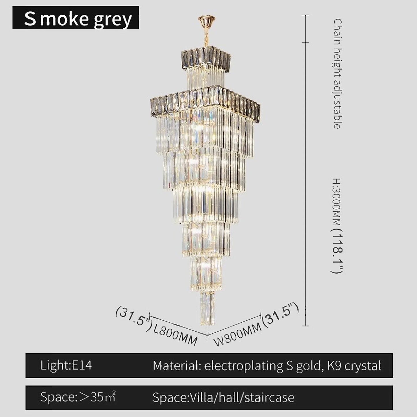 Sorrel Villa Crystal Staircase Chandelier - Chandeliers | Lucera Lighting