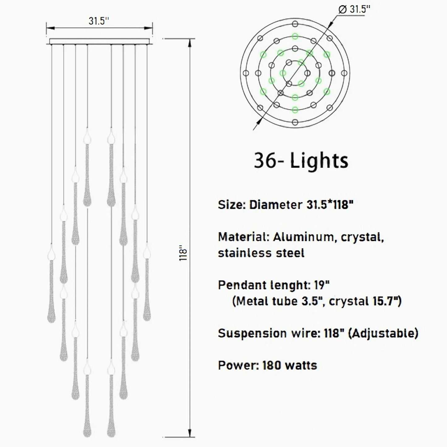 Albite Staircase Gold Crystal Chandelier - Chandeliers | Lucera Lighting