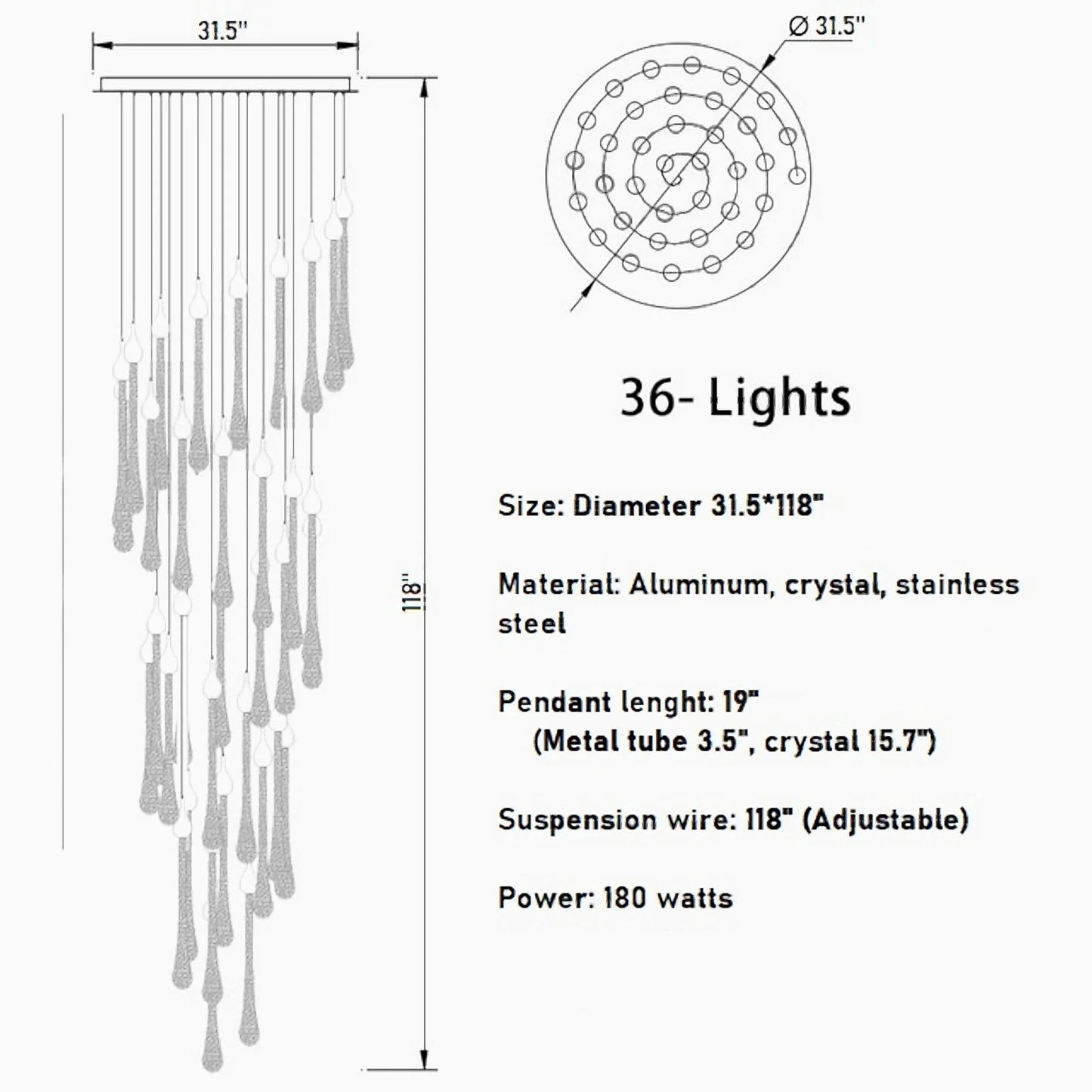 Albite Staircase Gold Crystal Chandelier - Chandeliers | Lucera Lighting