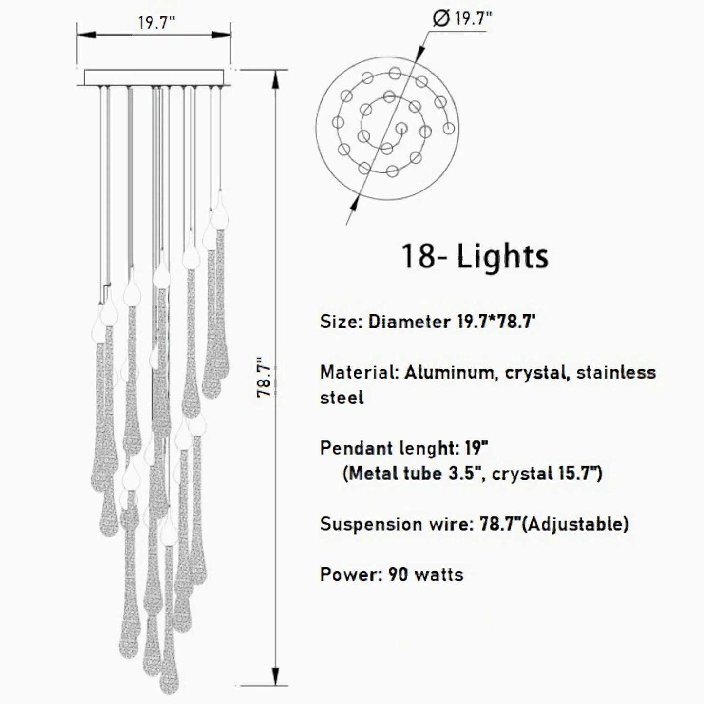 Albite Staircase Gold Crystal Chandelier - Chandeliers | Lucera Lighting