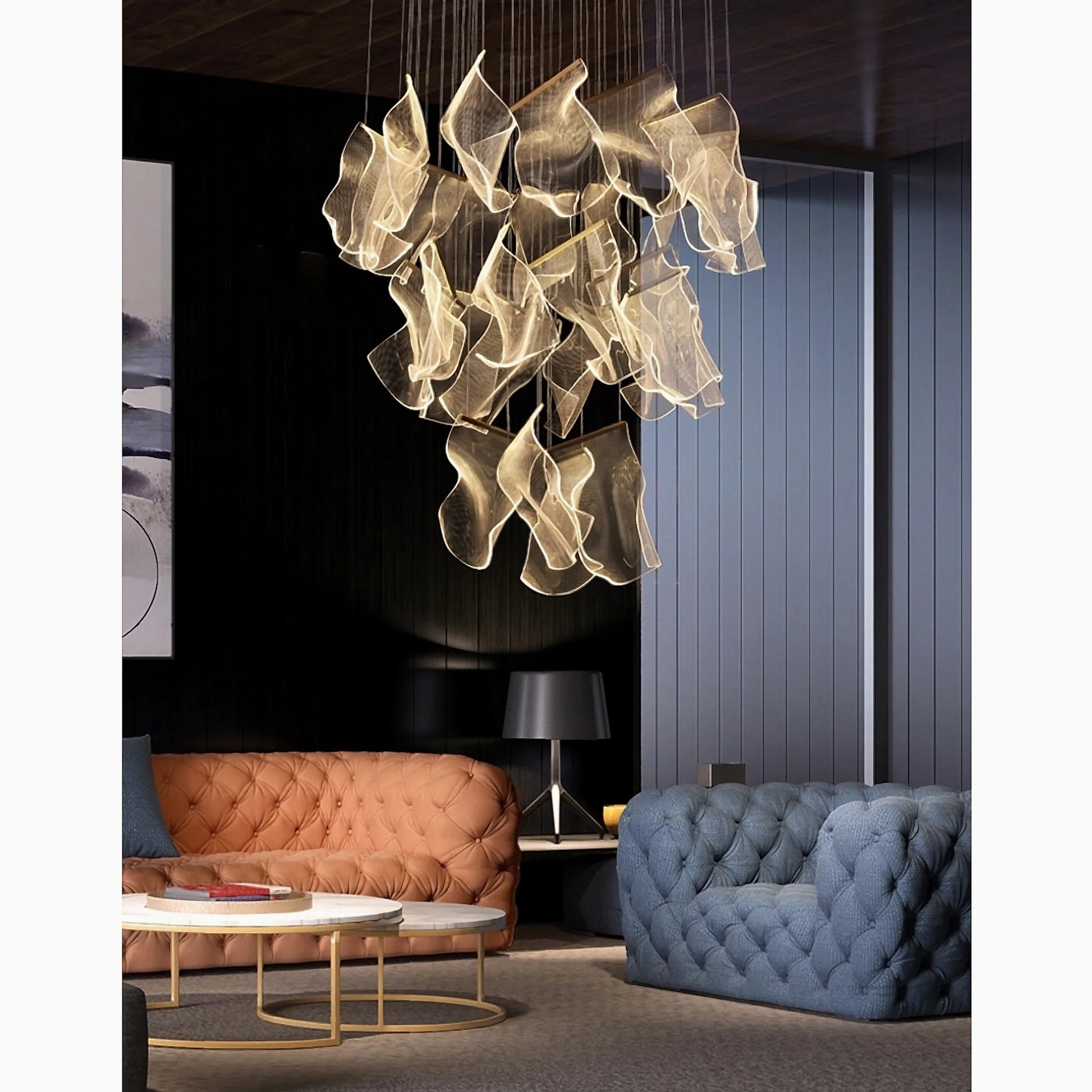 Feldspar Silk Design Gold Pendant Light for Staircase - Chandeliers | Lucera Lighting