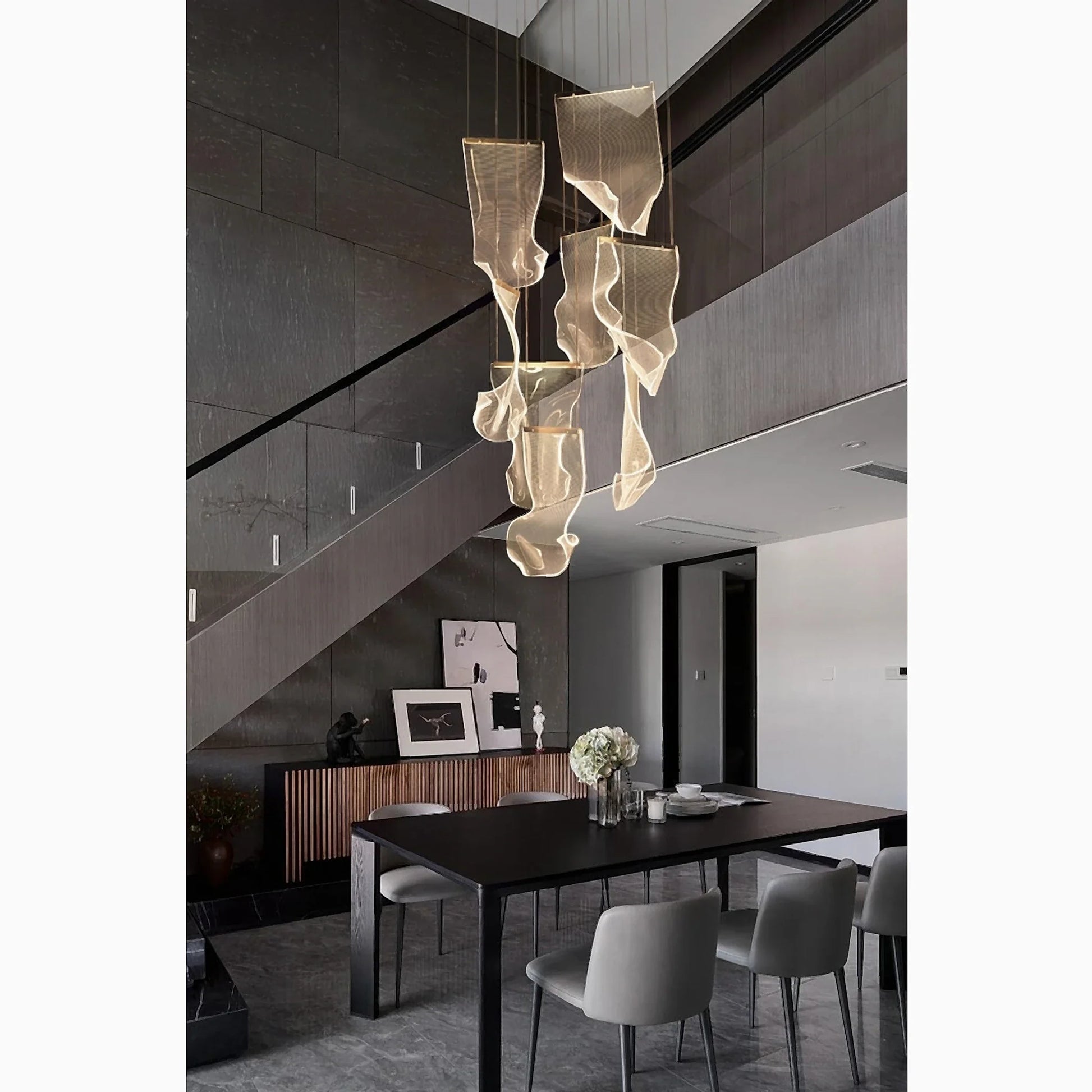 Feldspar Silk Design Gold Pendant Light for Staircase - Chandeliers | Lucera Lighting