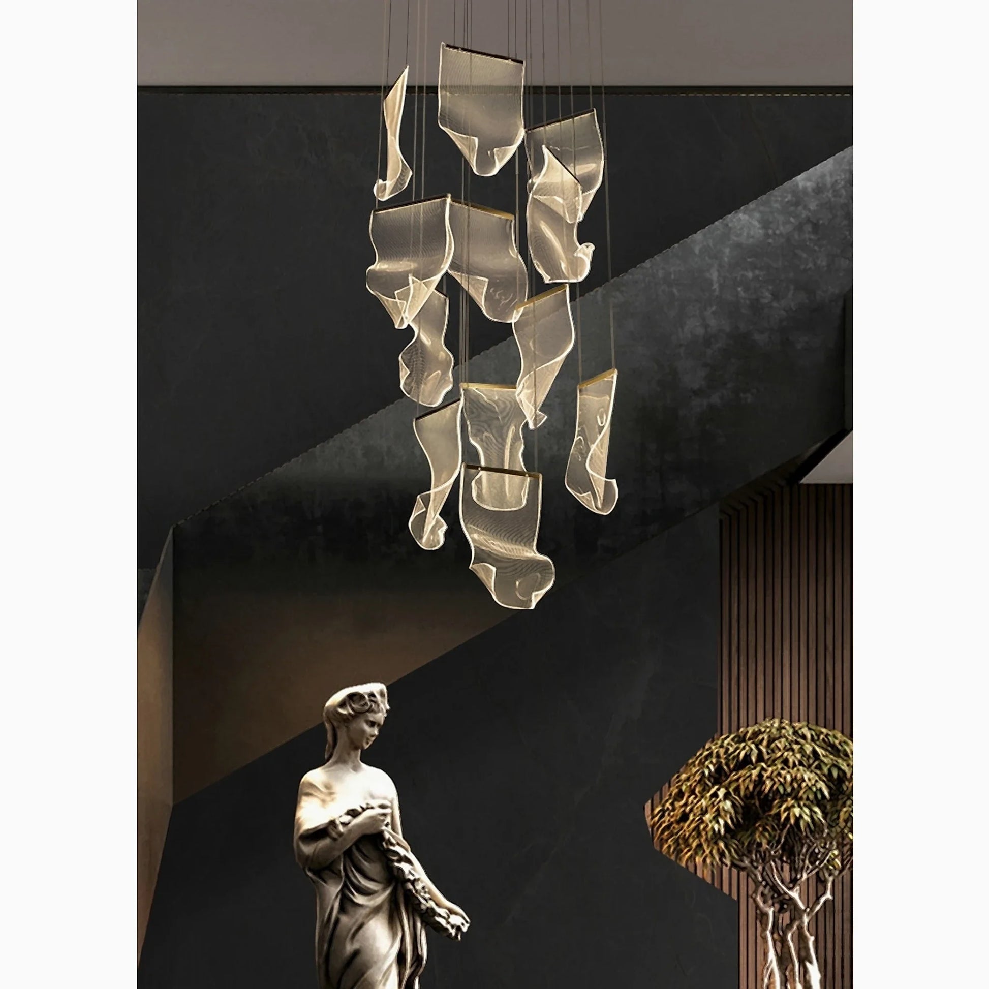 Feldspar Silk Design Gold Pendant Light for Staircase - Chandeliers | Lucera Lighting