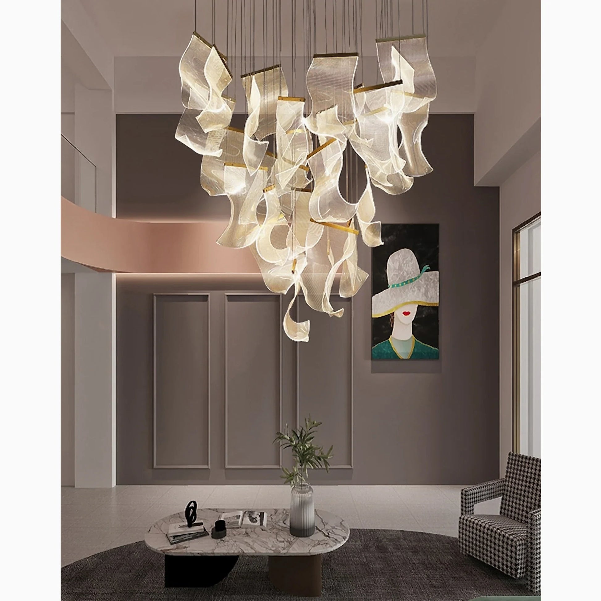 Feldspar Silk Design Gold Pendant Light for Staircase - Chandeliers | Lucera Lighting