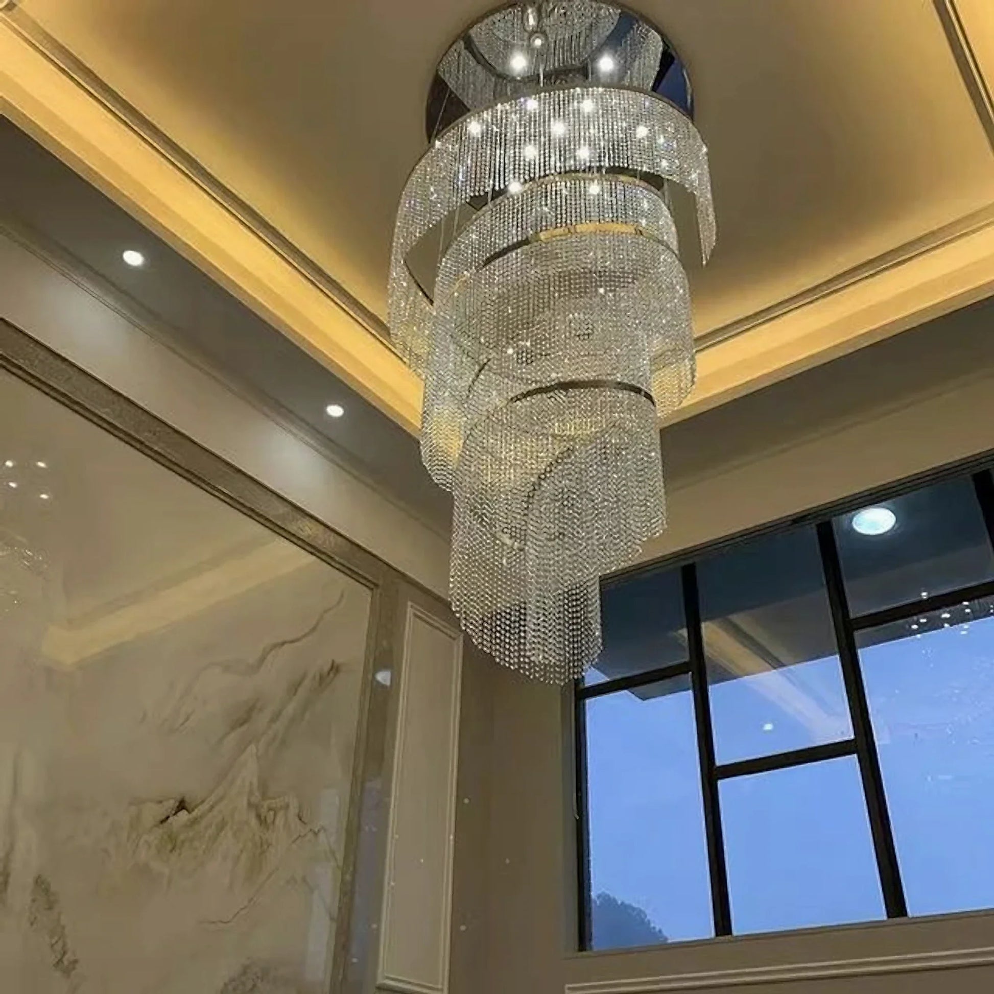 Tarn Crystal Circular Spiral Chandelier - Chandeliers | Lucera Lighting