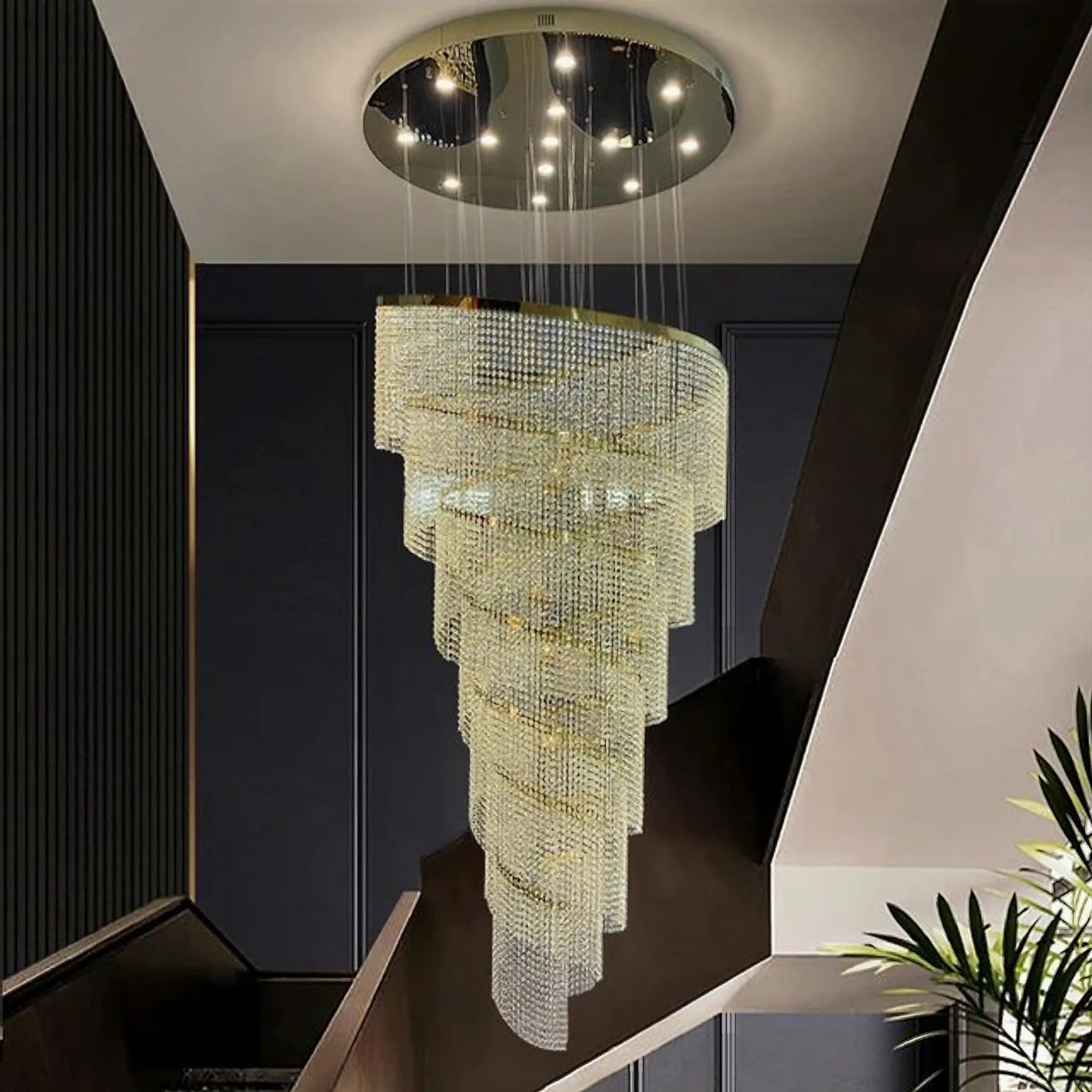 Tarn Crystal Circular Spiral Chandelier - Chandeliers | Lucera Lighting