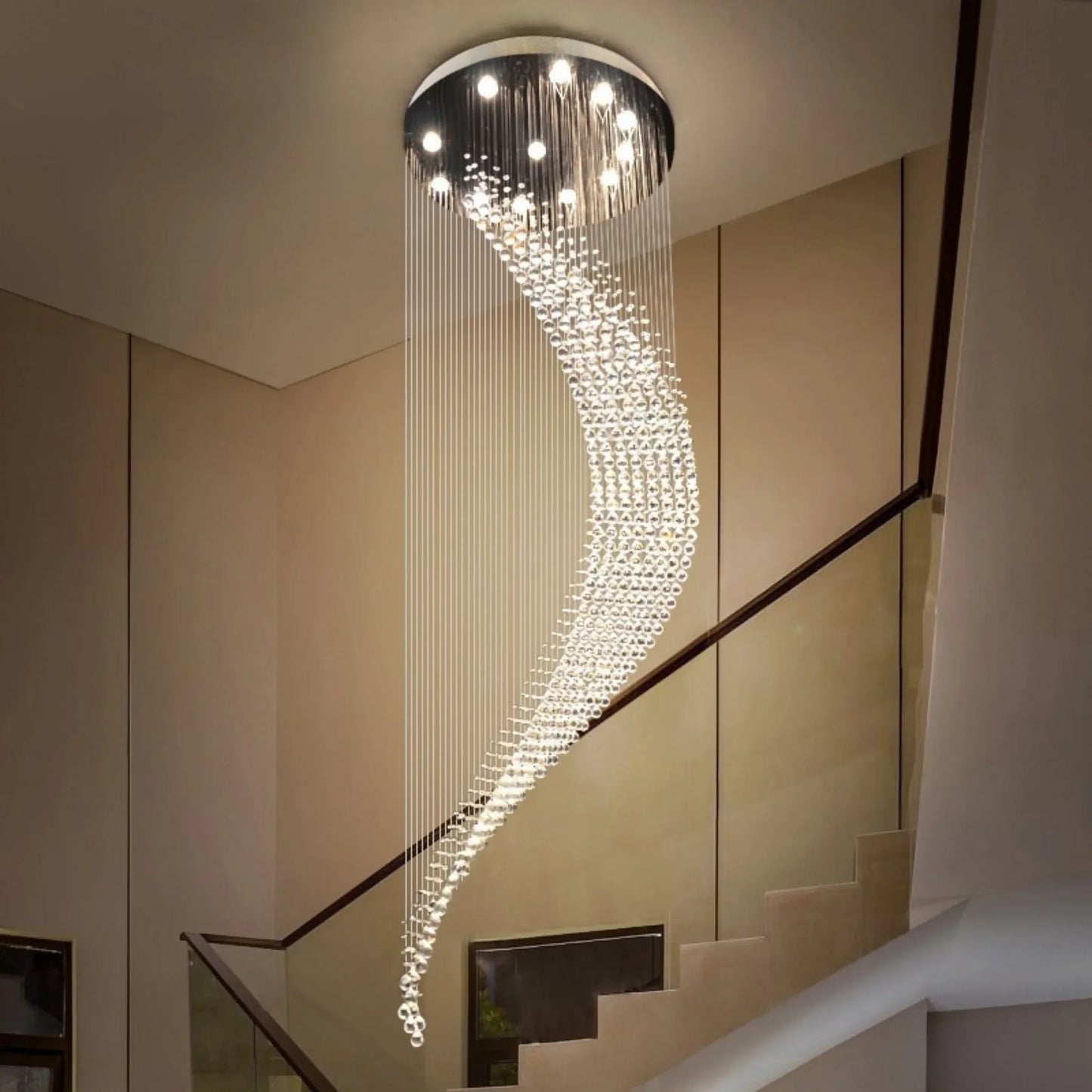 Briar Duplex Spiral Moon Staircase Crystal Chandelier - Chandeliers | Lucera Lighting