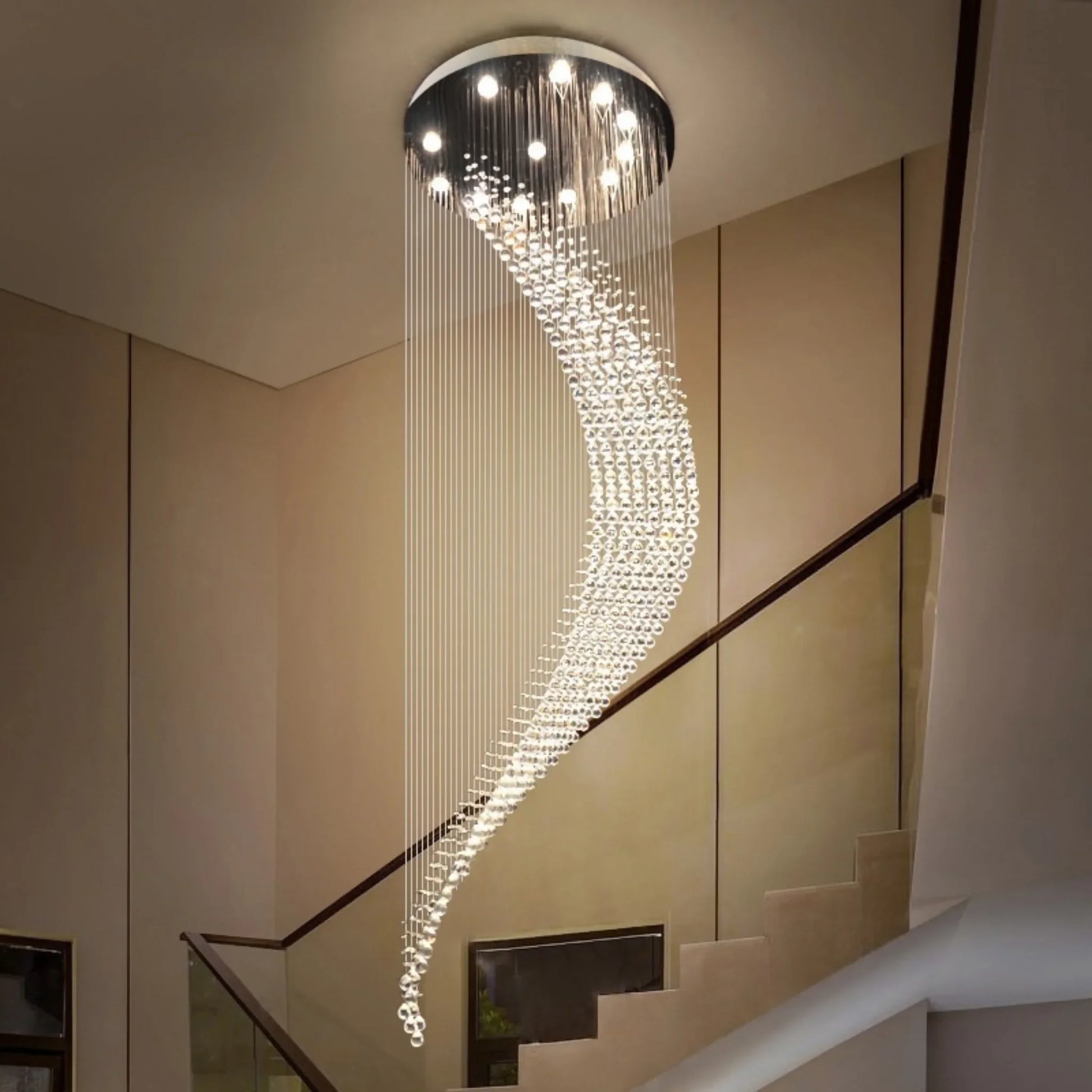 Briar Duplex Spiral Moon Staircase Crystal Chandelier - Chandeliers | Lucera Lighting