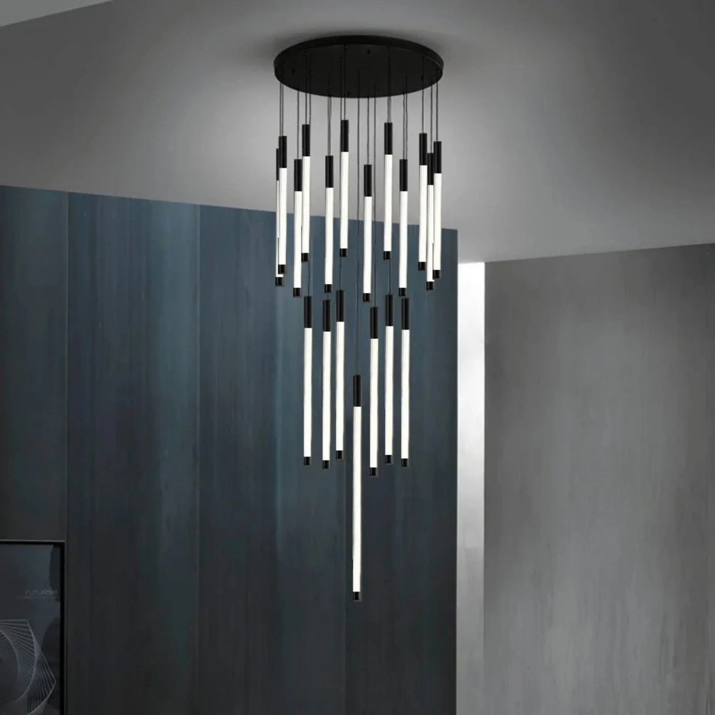 Heather Gold and Black LED Staircase Chandelier - Chandeliers | Lucera Lighting