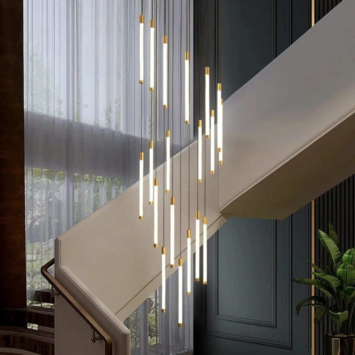 Heather Gold and Black LED Staircase Chandelier - Chandeliers | Lucera Lighting