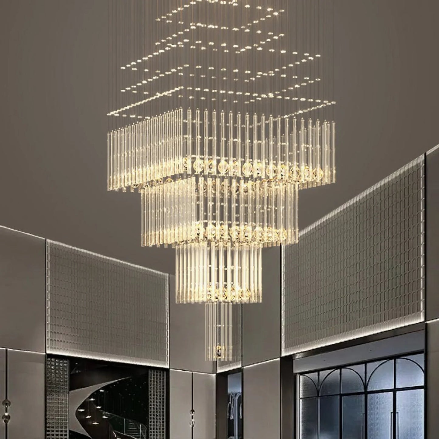 Breck Crystal LED Ceiling Chandelier, Square Base - Chandeliers | Lucera Lighting