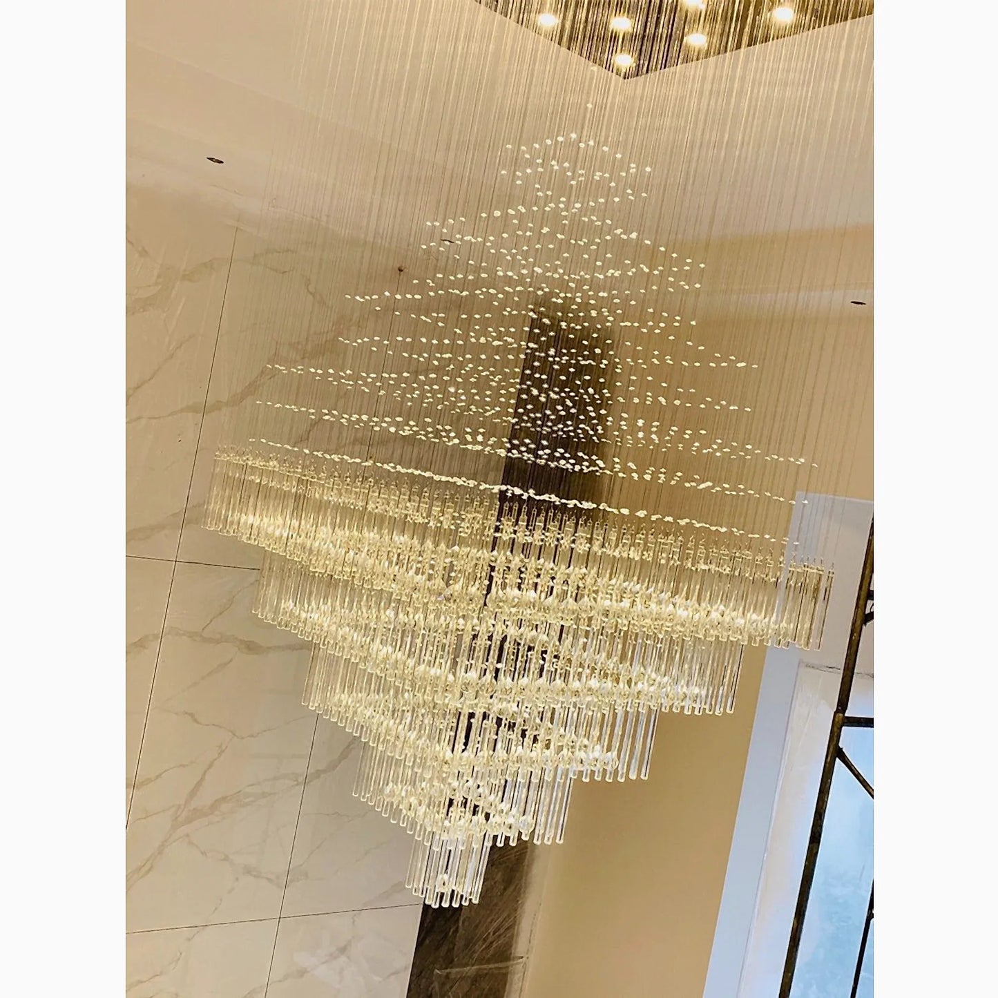 Breck Crystal LED Ceiling Chandelier, Square Base - Chandeliers | Lucera Lighting