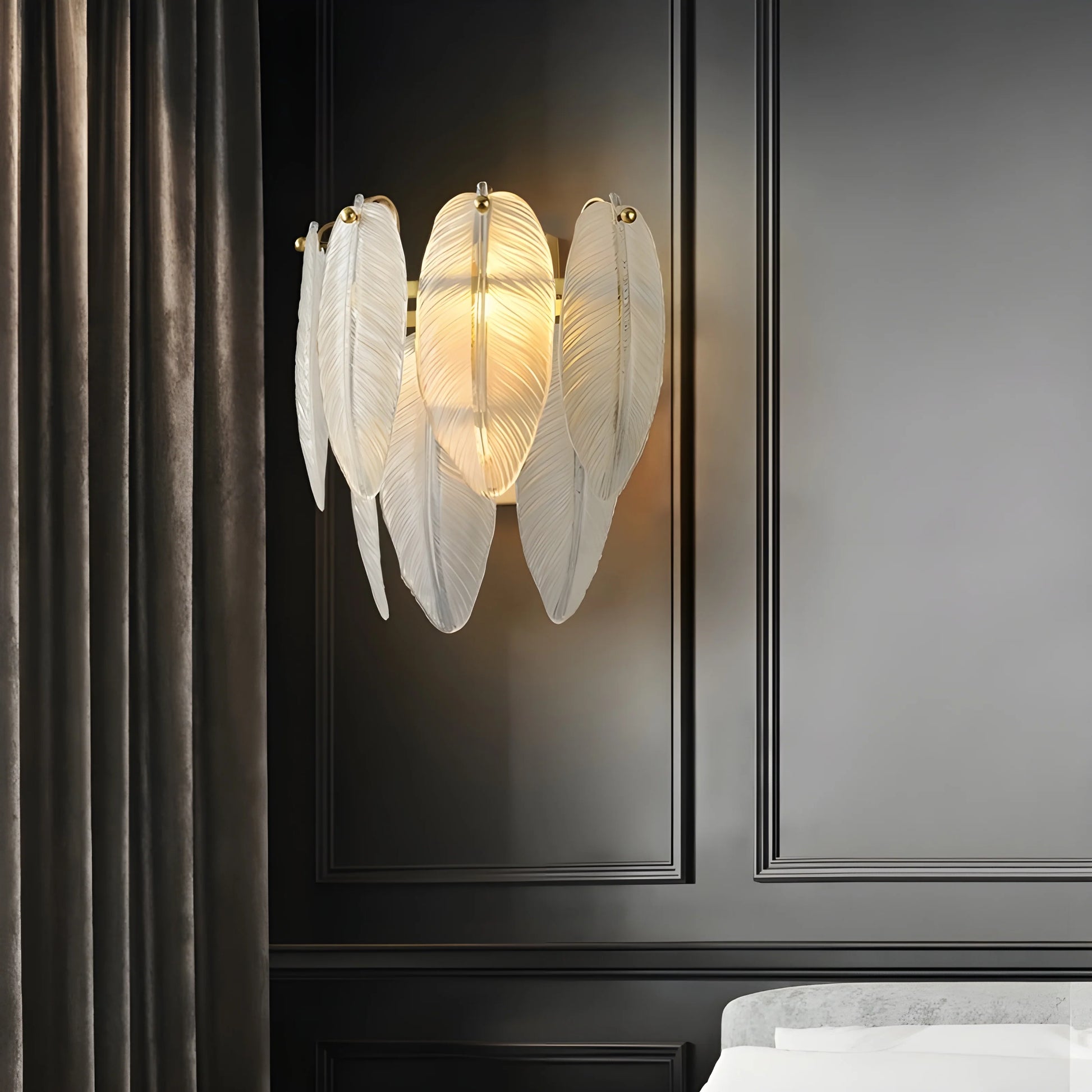Soli Vintage Brass Chandelier with Frosted Glass Leaves - Wall Lights & Sconces | Lucera Lighting