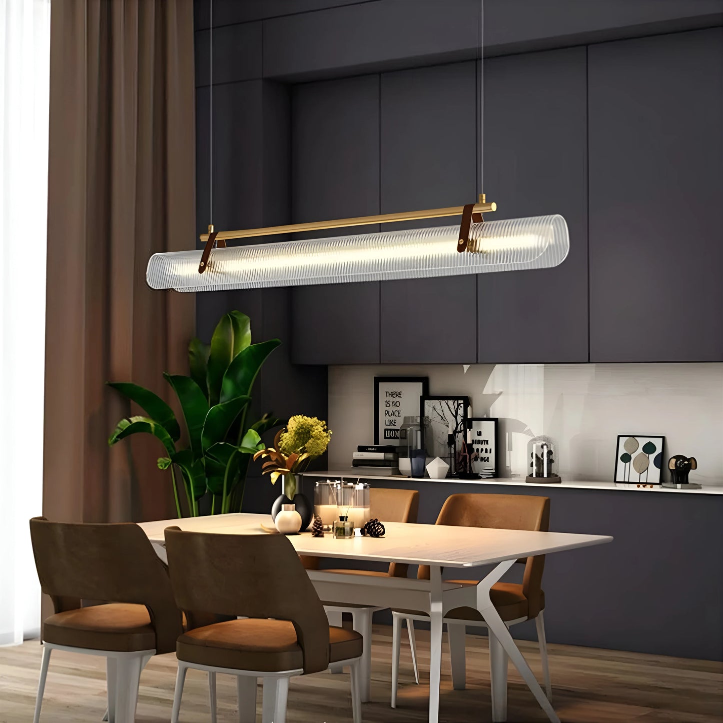 Magenta Rectangle Metal and Leather Chandelier L39.4 - Pendant Lights | Lucera Lighting