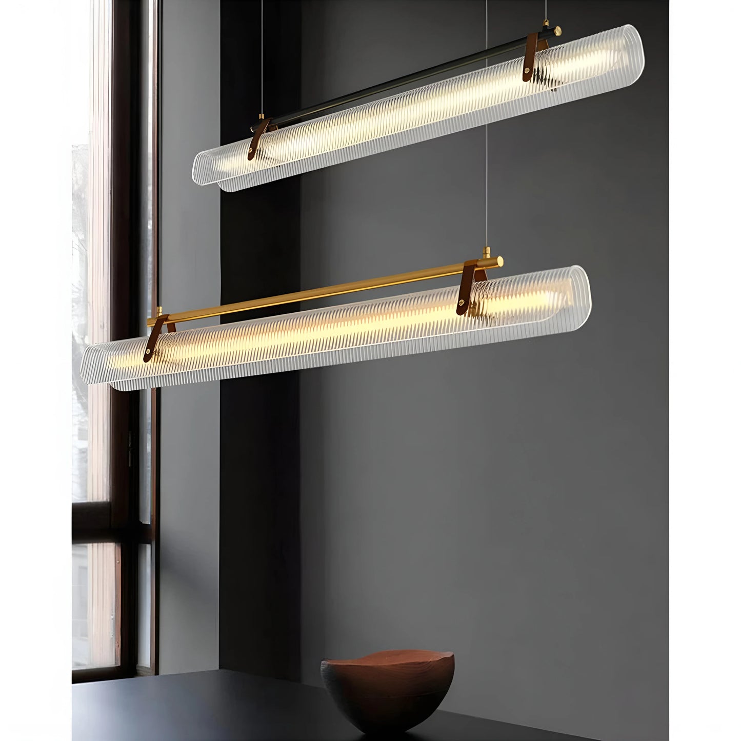 Naphthol Rectangle Metal and Leather Chandelier - Pendant Lights | Lucera Lighting