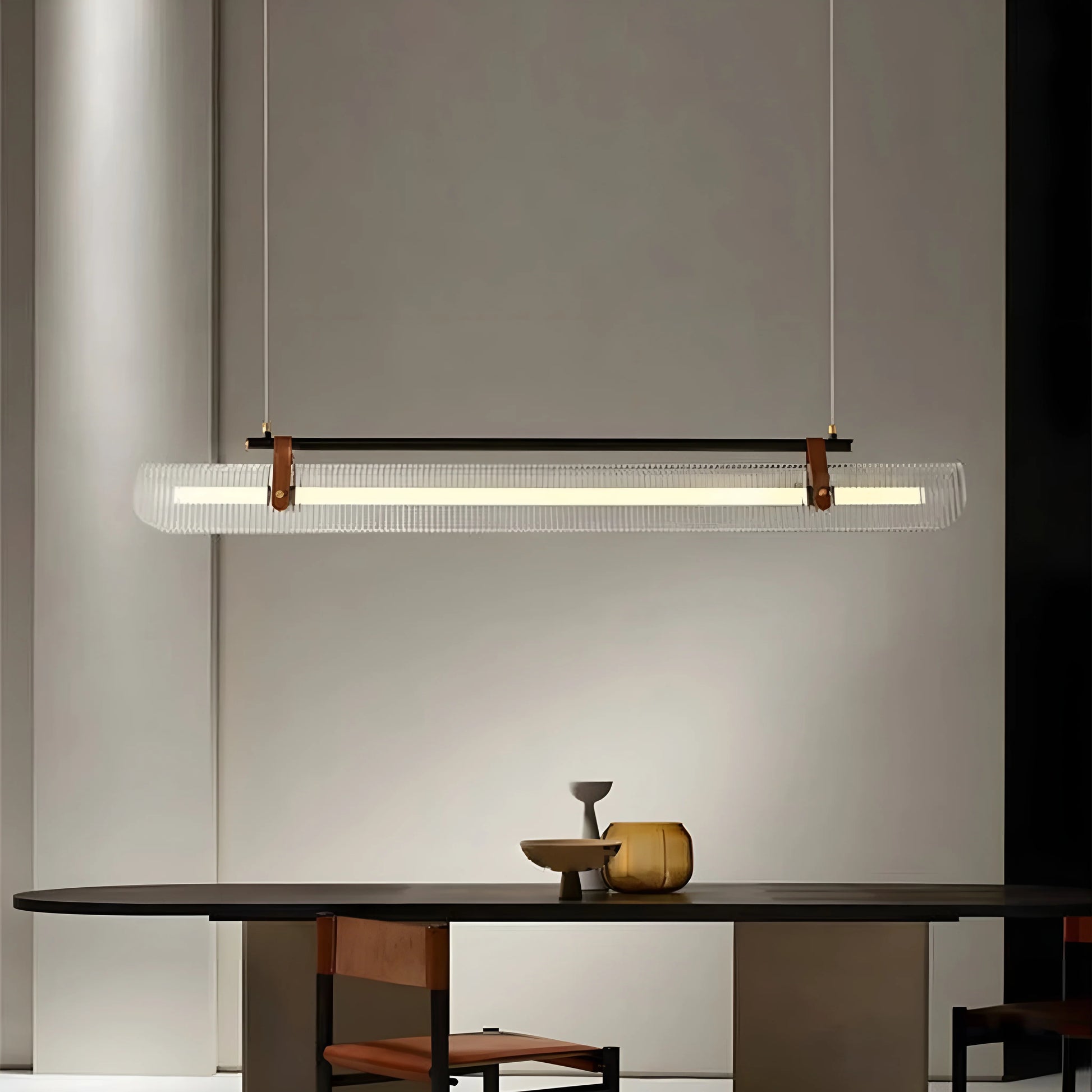 Magenta Rectangle Metal and Leather Chandelier L39.4 - Pendant Lights | Lucera Lighting