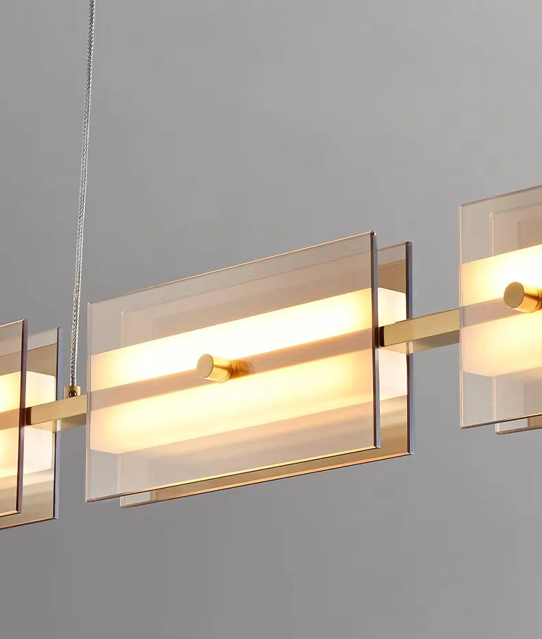 Icterine Modern Rectangle Copper Glass Chandelier - Pendant Lights | Lucera Lighting