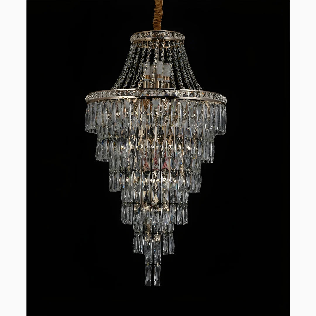 Dahlia Duplex Spiral Crystal Stairway Chandelier - Chandeliers | Lucera Lighting