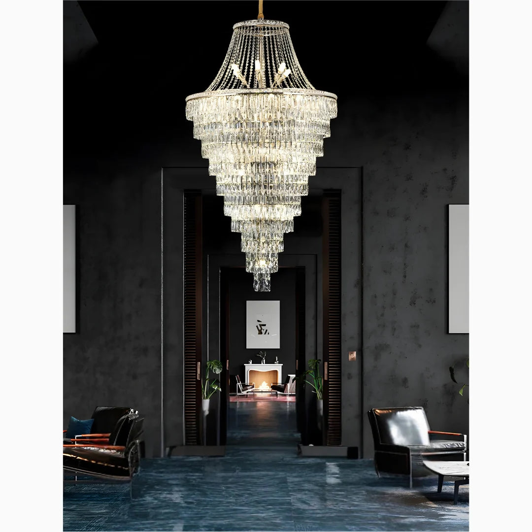 Dahlia Duplex Spiral Crystal Stairway Chandelier - Chandeliers | Lucera Lighting