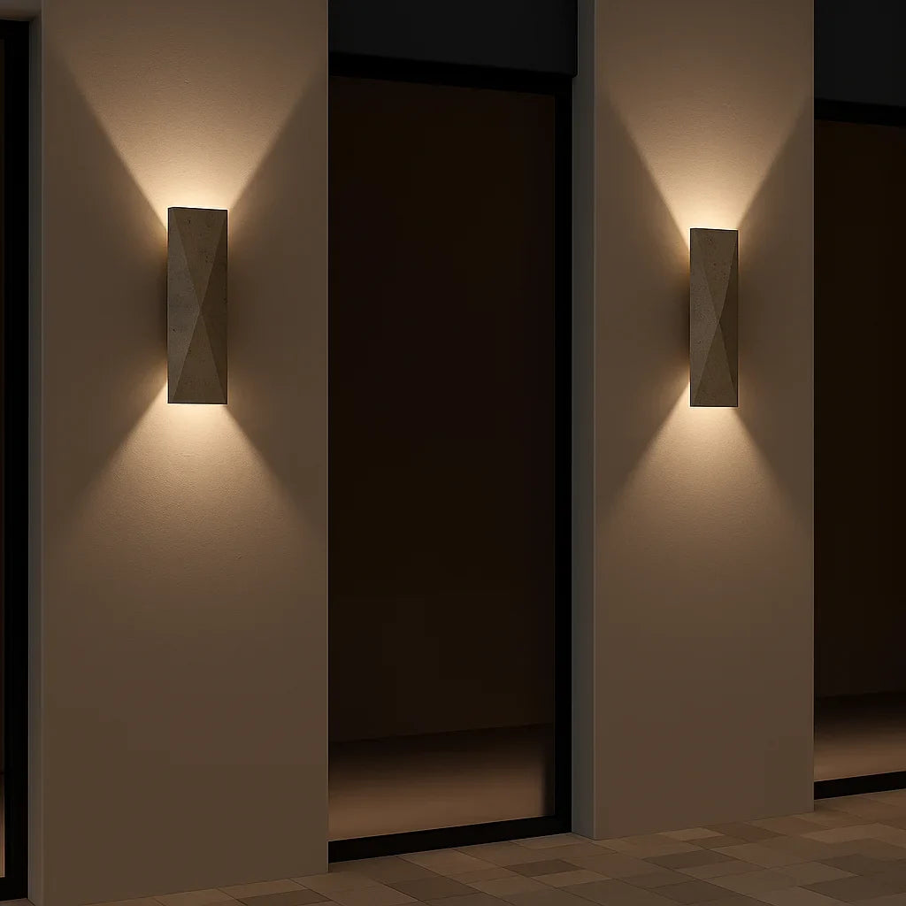 Pallas Wren Outdoor Travertine Sconce - Exterior wall | Lucera Lighting