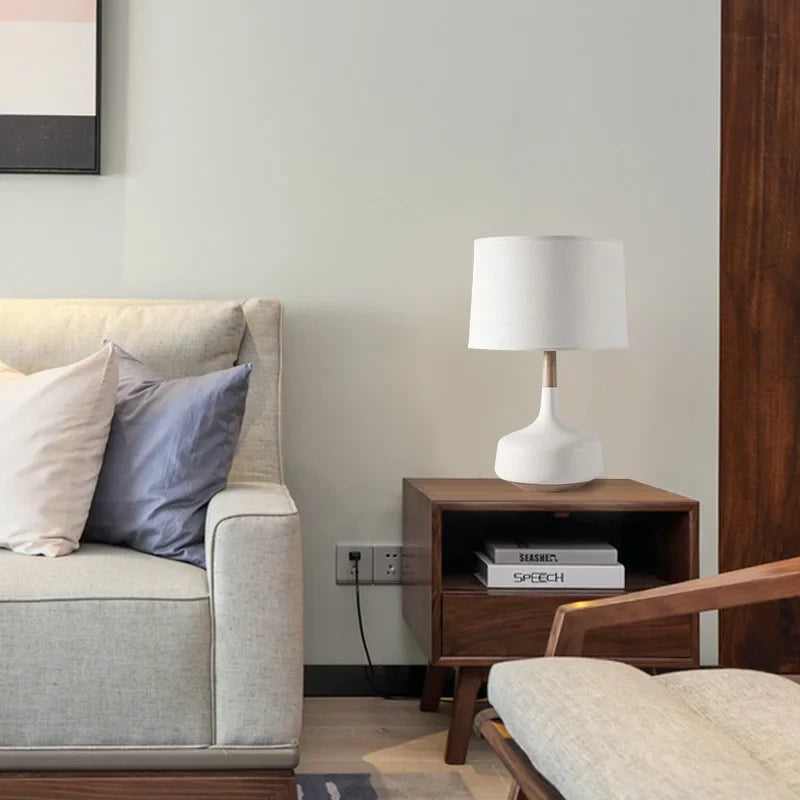 Espressione Nordic White Desk Lamp with Wooden Base - Lamps | Lucera Lighting