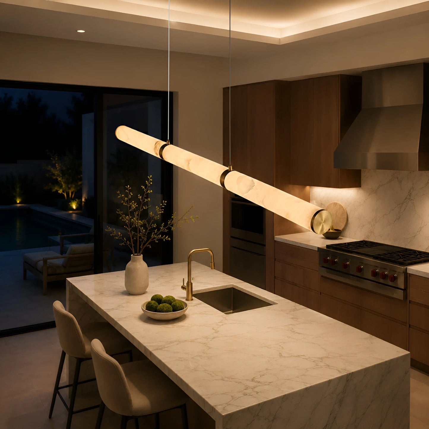 Mauve Linear Alabaster Tube Pendant Light - Pendant Lights | Lucera Lighting
