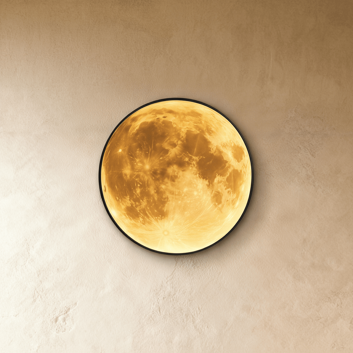 Caspian Moon Wall Lamp final lifestyle shot in a sunlit entryway with a bench and mirror