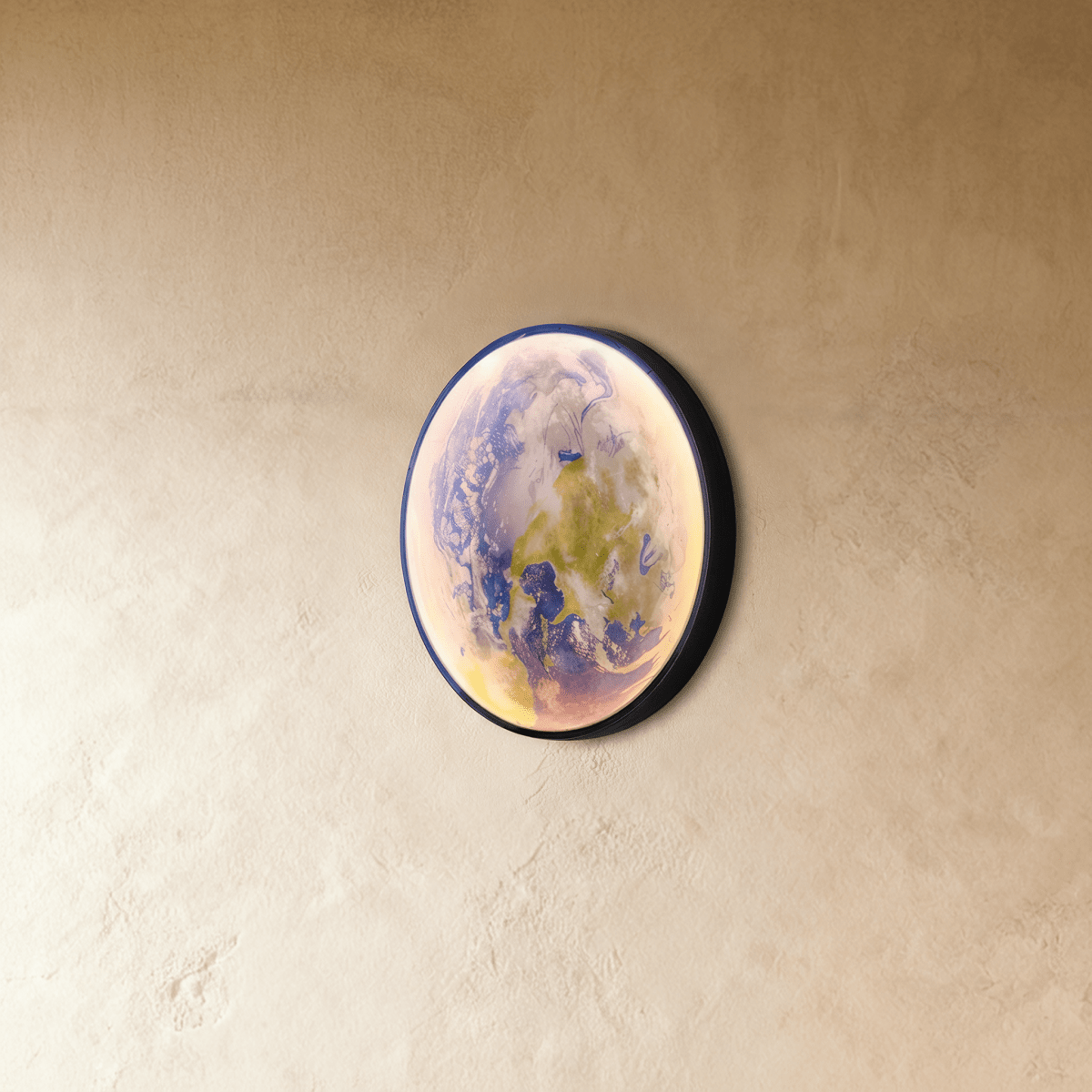 Caspian Moon Wall Lamp close-up of the moon's surface texture and LED edge lighting detail